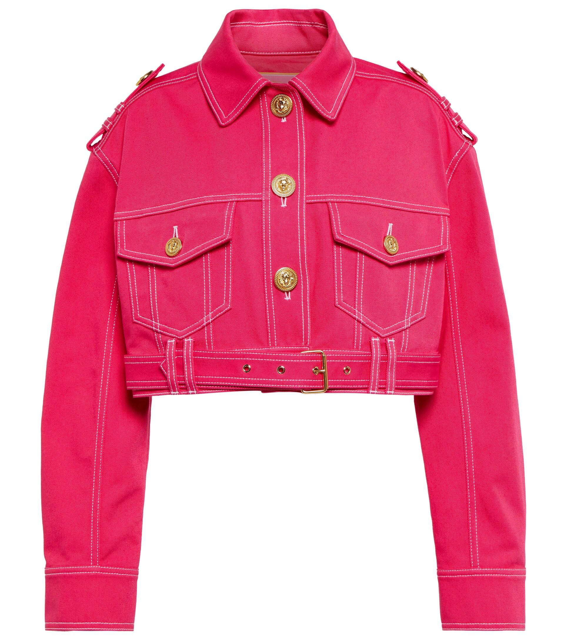 Balmain X Barbie® Cropped Denim Jacket in Red | Lyst