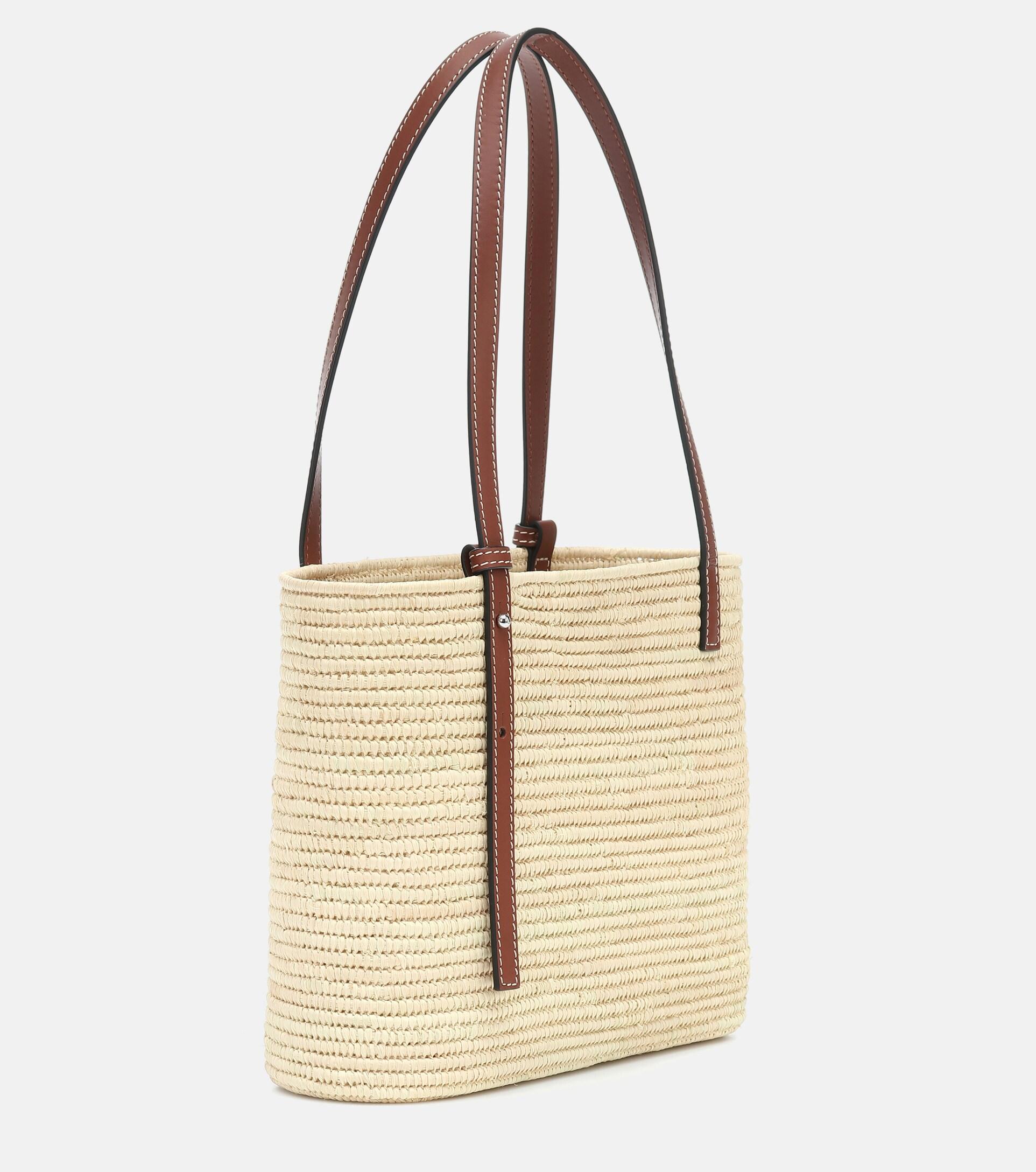 LOEWE Small leather-trimmed woven raffia tote