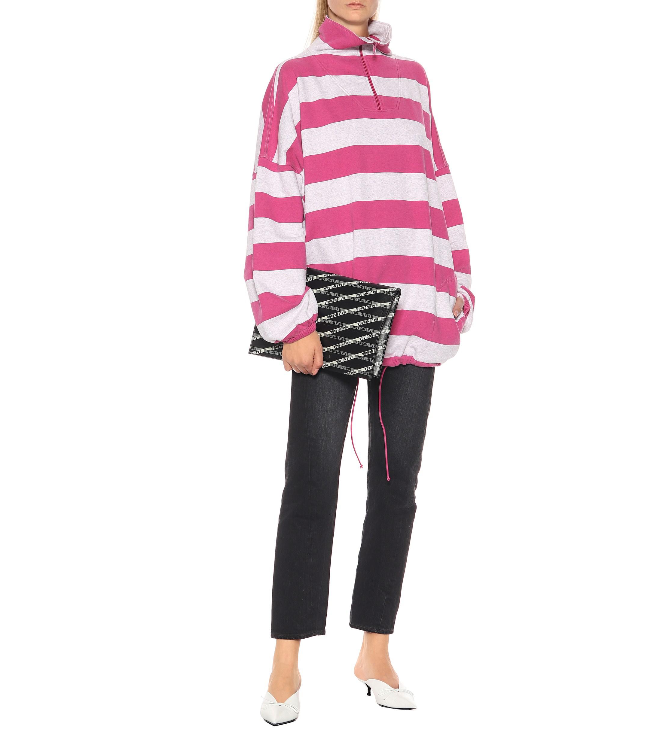 Balenciaga Striped Cotton-blend Sweatshirt in Pink - Lyst