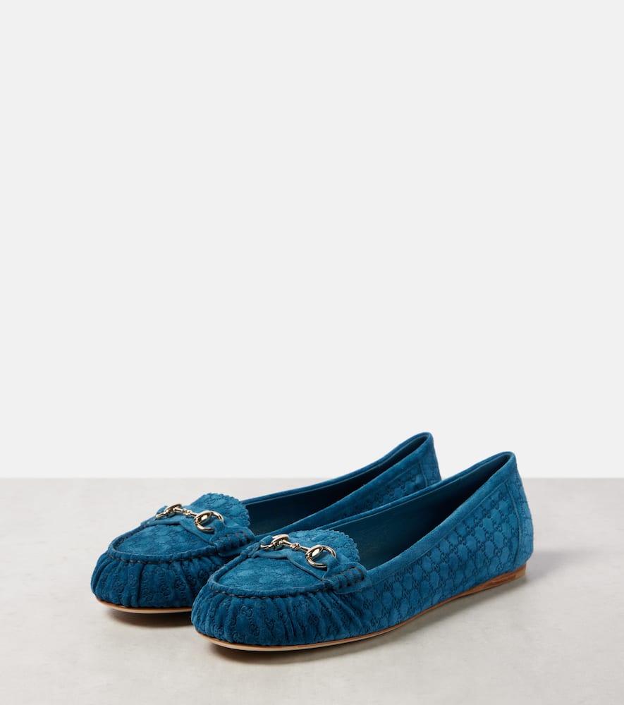 靴 GUCCI GG suede flat shoes Gucci Horsebit Gg Suede Ballet Flats in Blue | Lyst