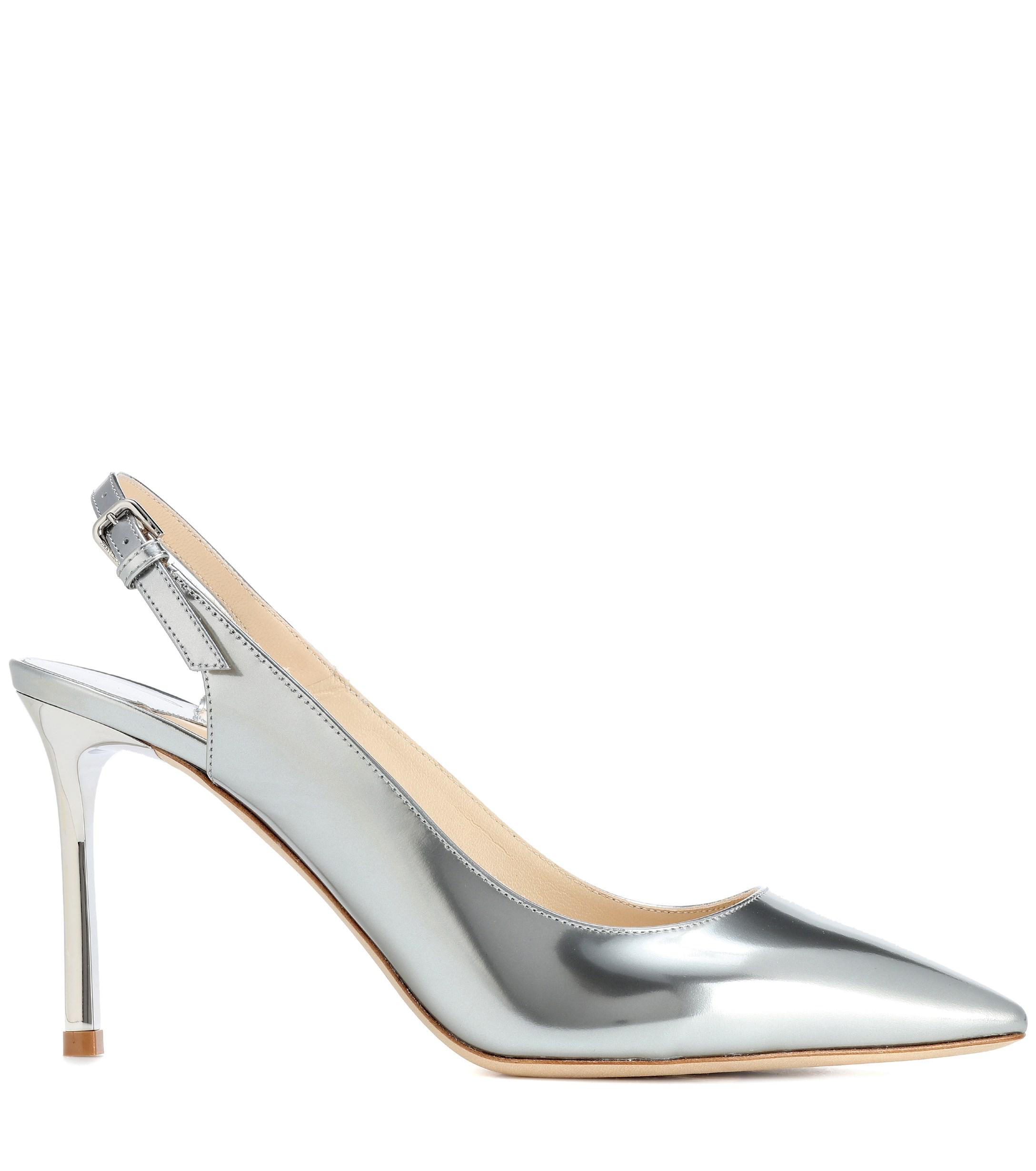 Jimmy Choo Erin 85 Leather Slingback Pumps in Silver (Metallic) - Lyst