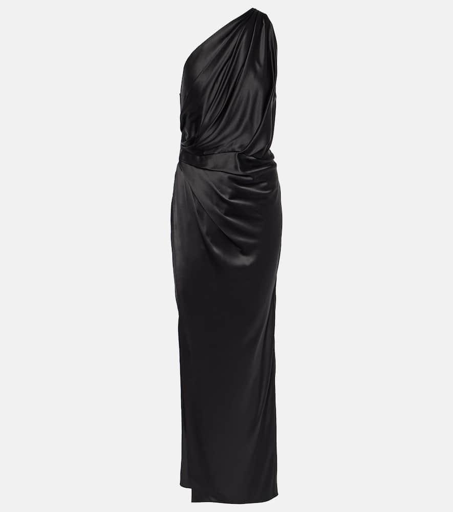 The Sei One-shoulder Silk Satin Maxi Dress in Black