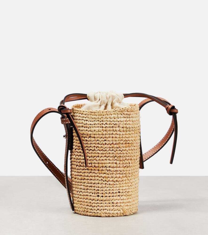 Loewe Cylinder Pocket Leather-trimmed Raffia Pouch in Natural | Lyst