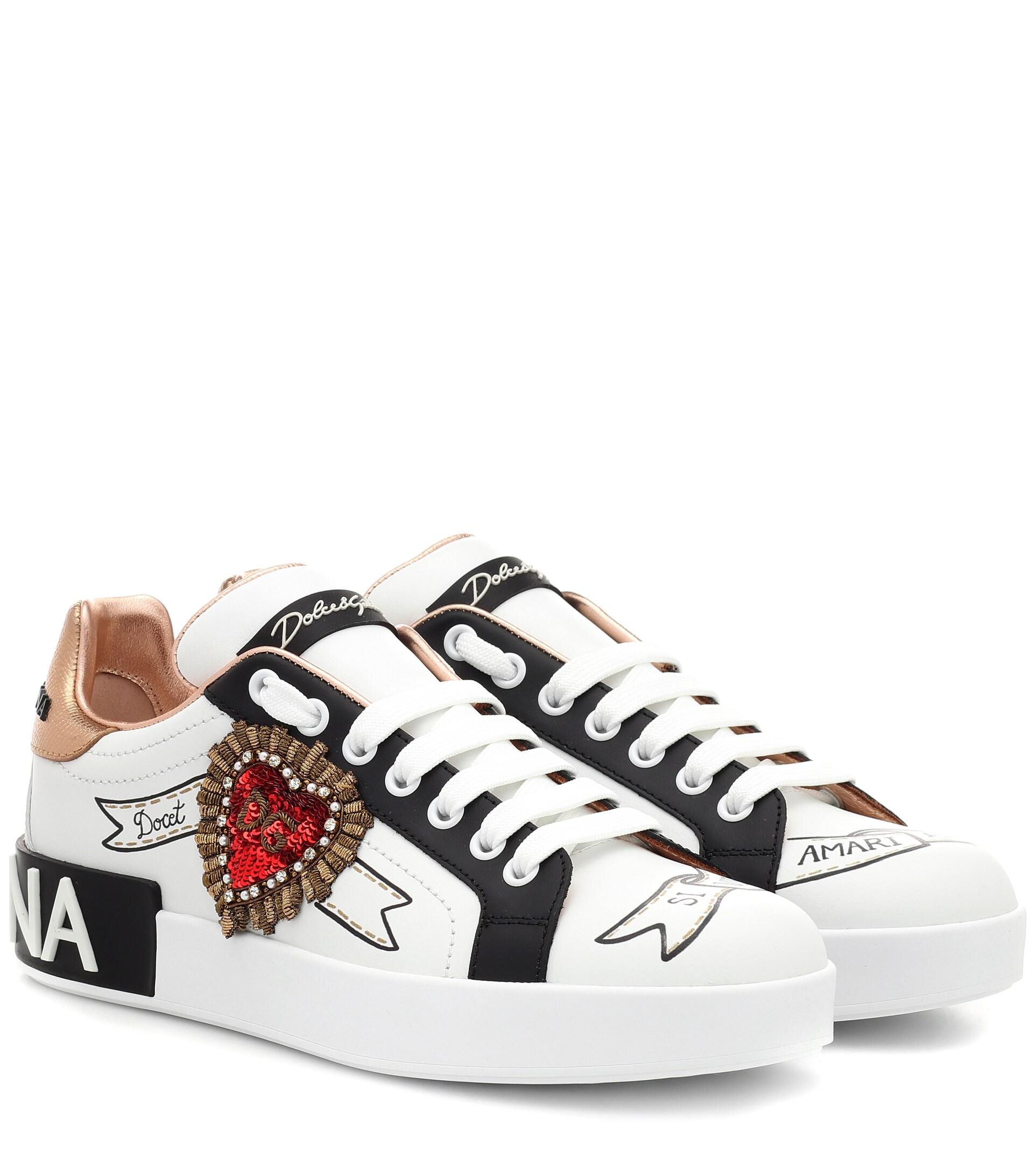 Dolce & Gabbana Leather Calfskin Portofino Sneakers With Embroidery in  White - Save 30% | Lyst