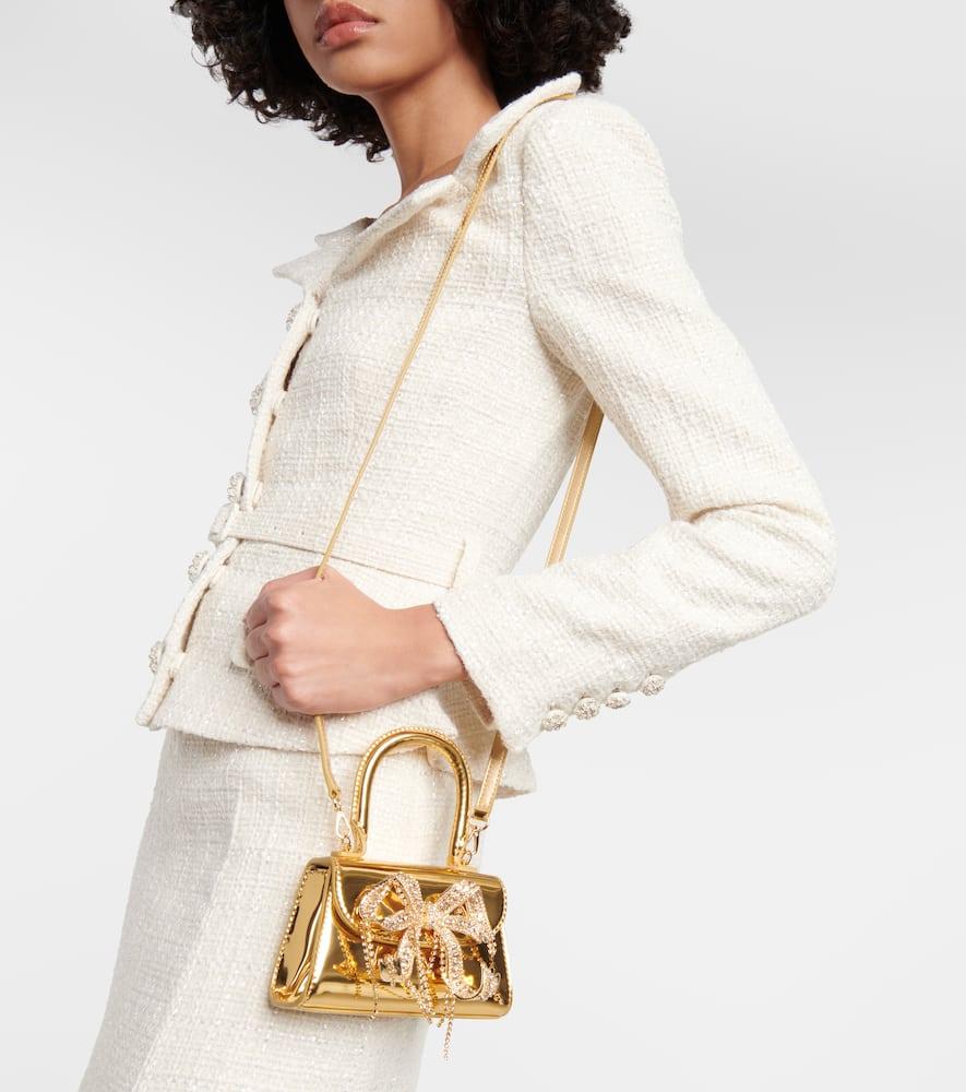 Self-Portrait The Bow Micro Mirrored Leather Tote Bag in Metallic
