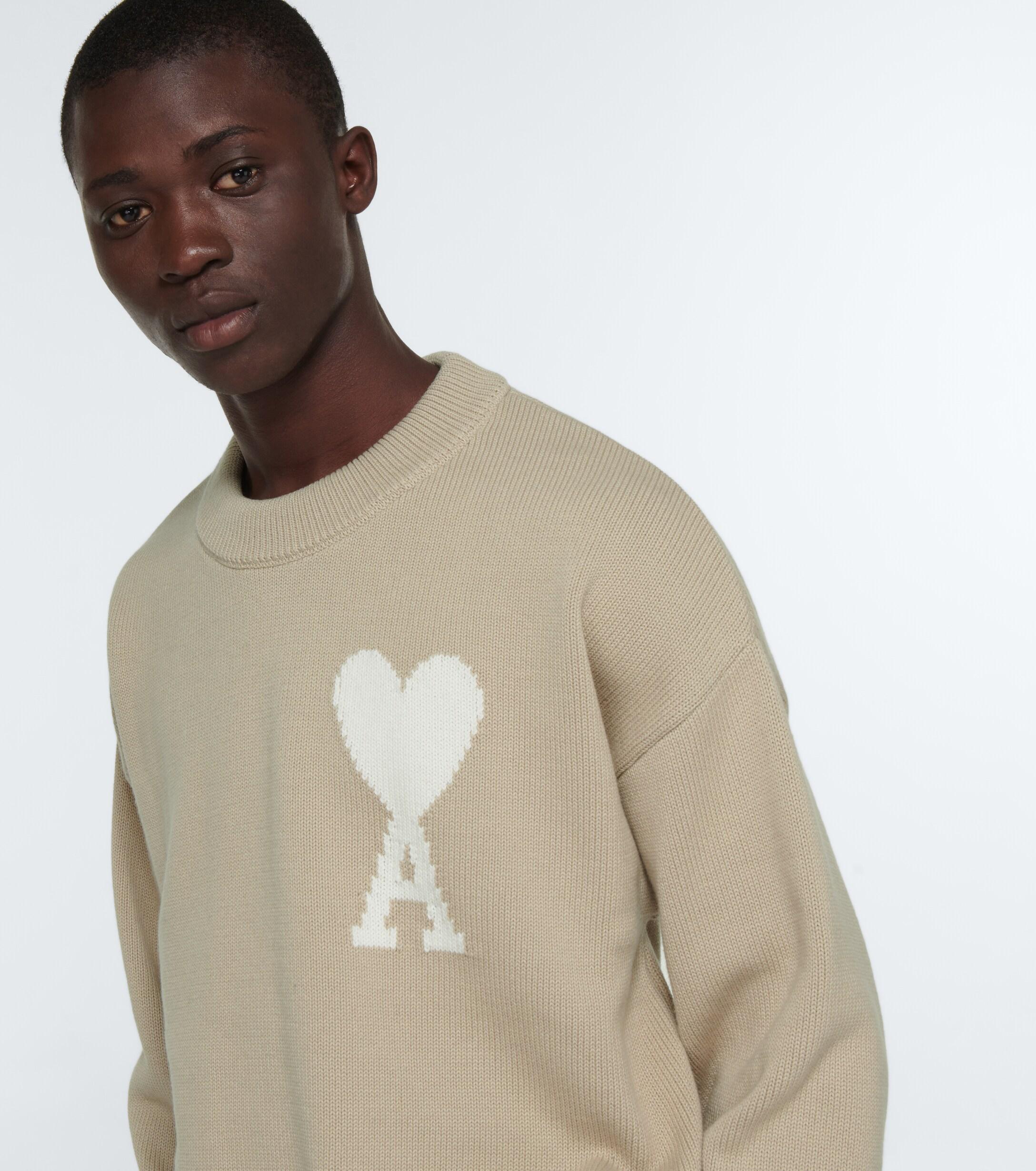 Ami Paris Ami De Cour Cotton And Wool Sweater in Natural for Men | Lyst