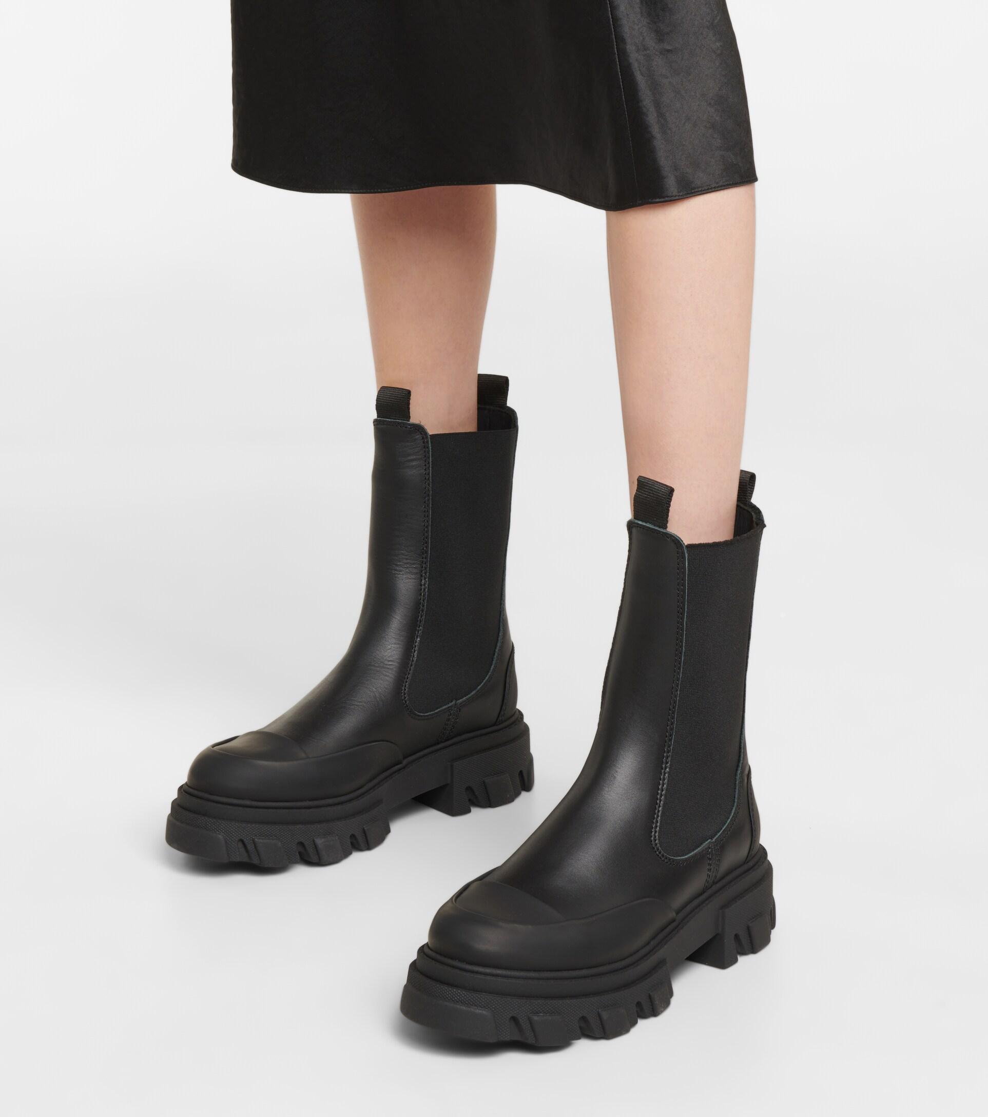 Ganni Leather Chelsea Boots in Black | Lyst