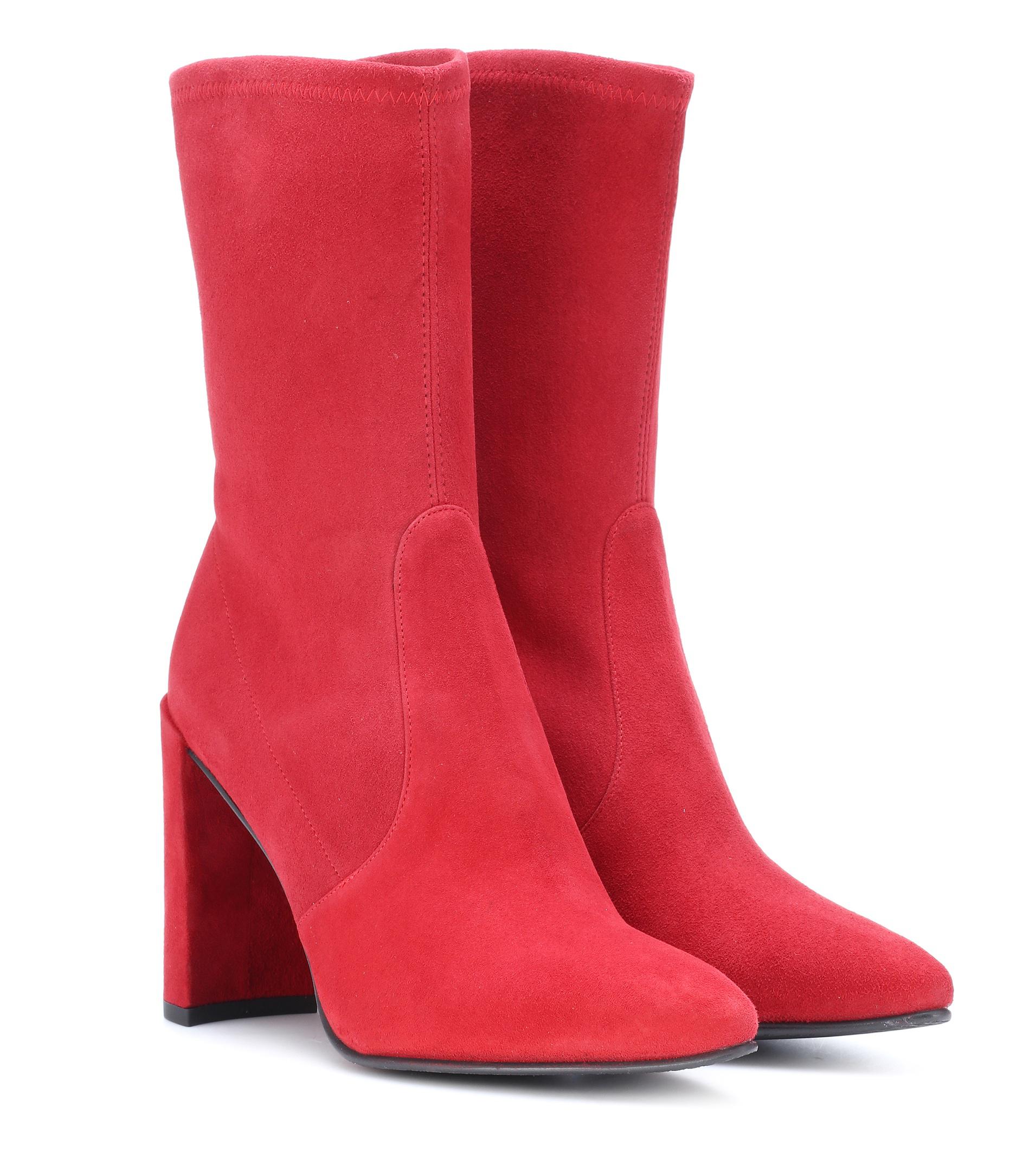 Stuart Weitzman Clinger Suede Ankle Boots in Red - Lyst