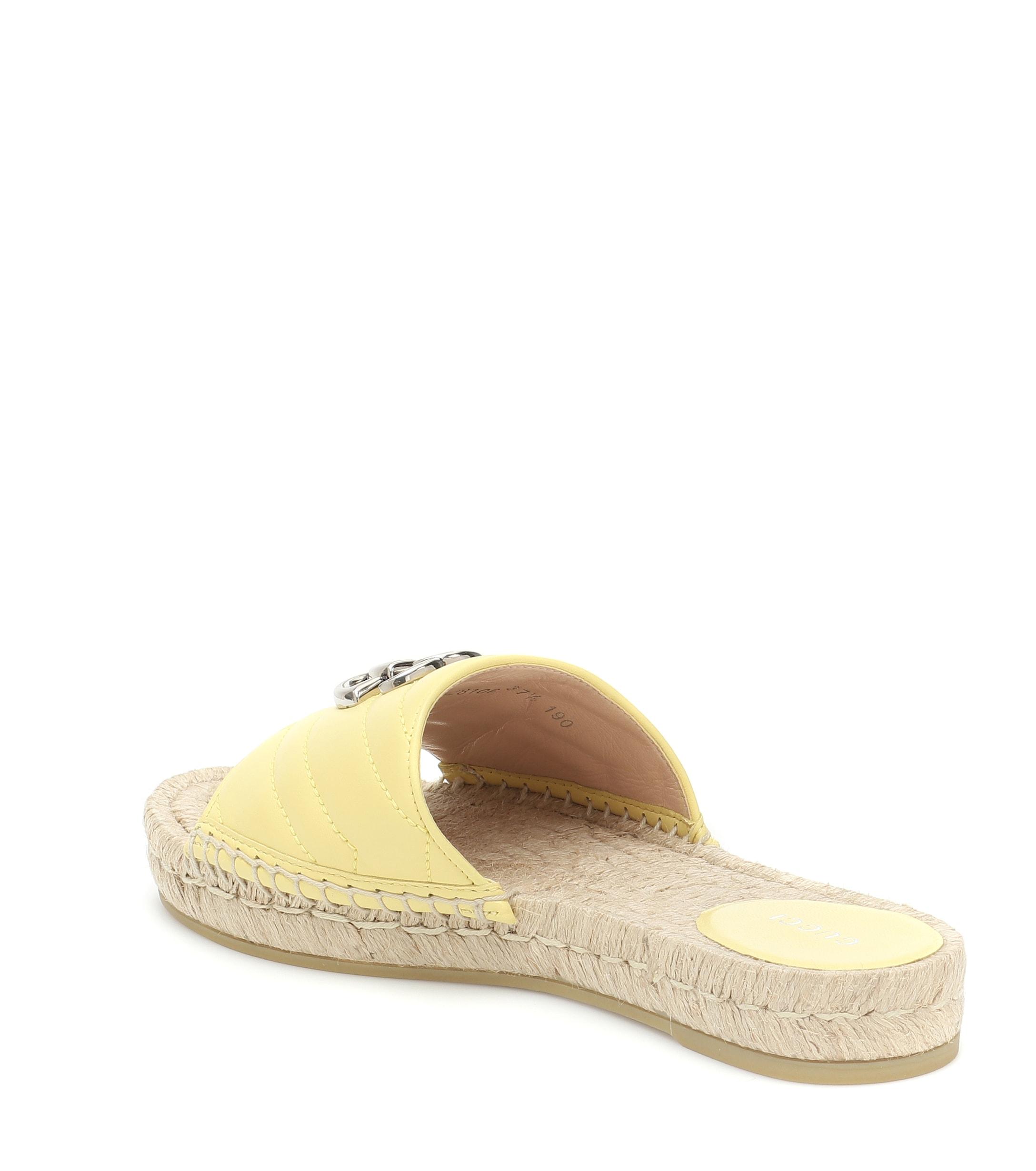 Gucci Pilar Leather Espadrille Slides in Yellow - Lyst