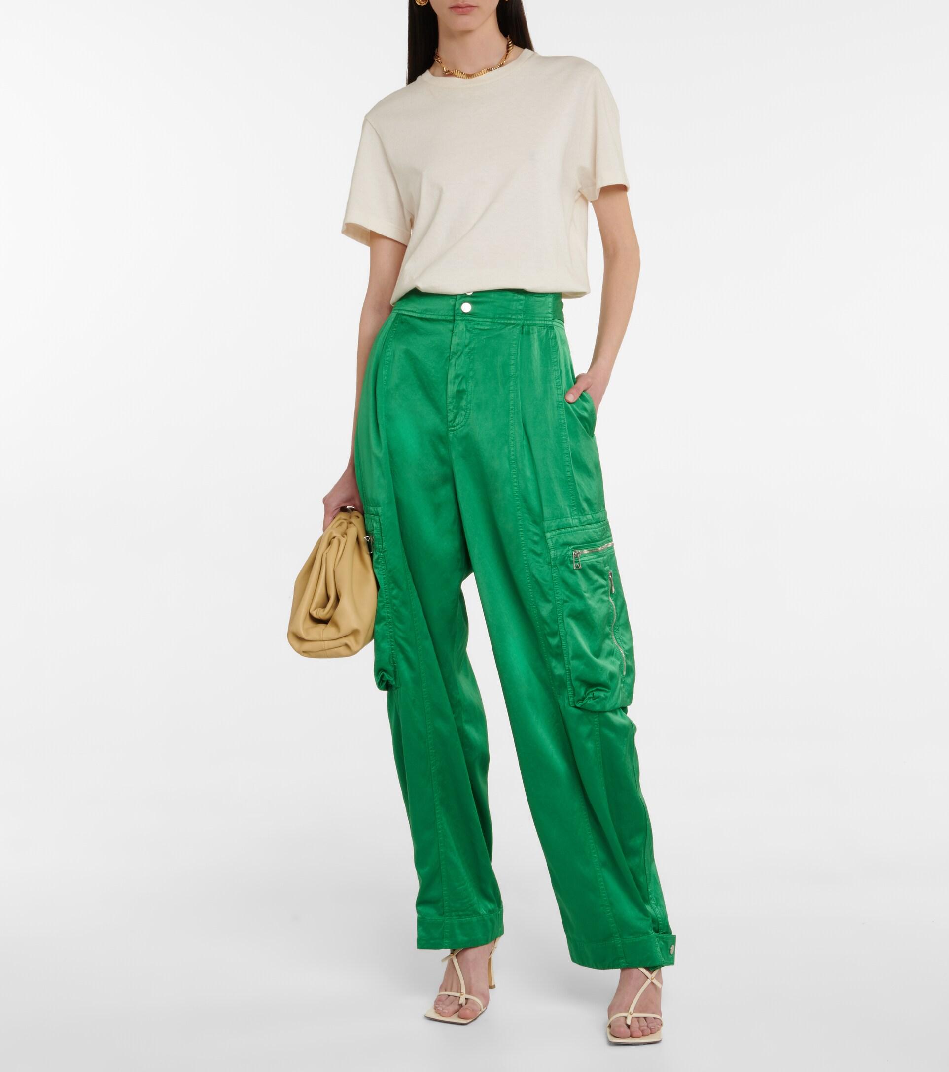 Bottega Veneta High-rise Cotton-blend Satin Cargo Pants in Green 