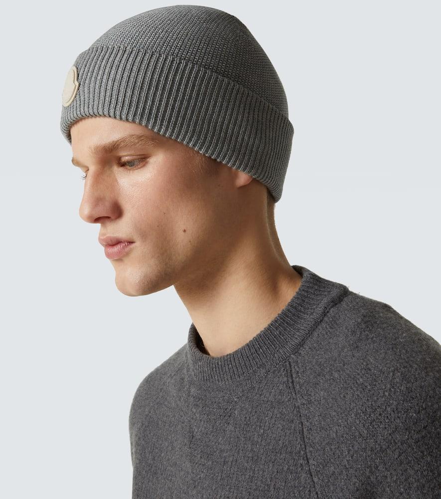 Moncler Logo Cotton And Cashmere Beanie in Grey for Men | Lyst UK