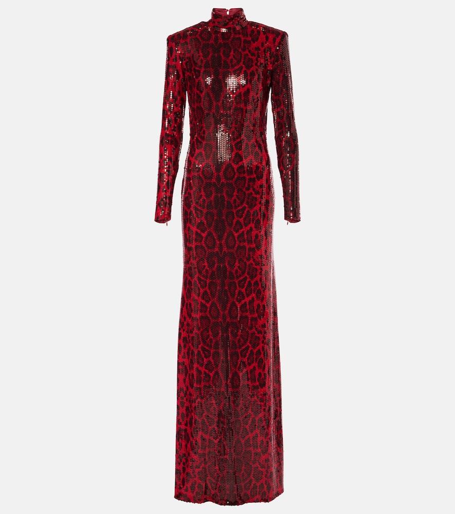 The New Arrivals Ilkyaz Ozel Sequined Leopard-Print Open-Back Gown in Red |  Lyst