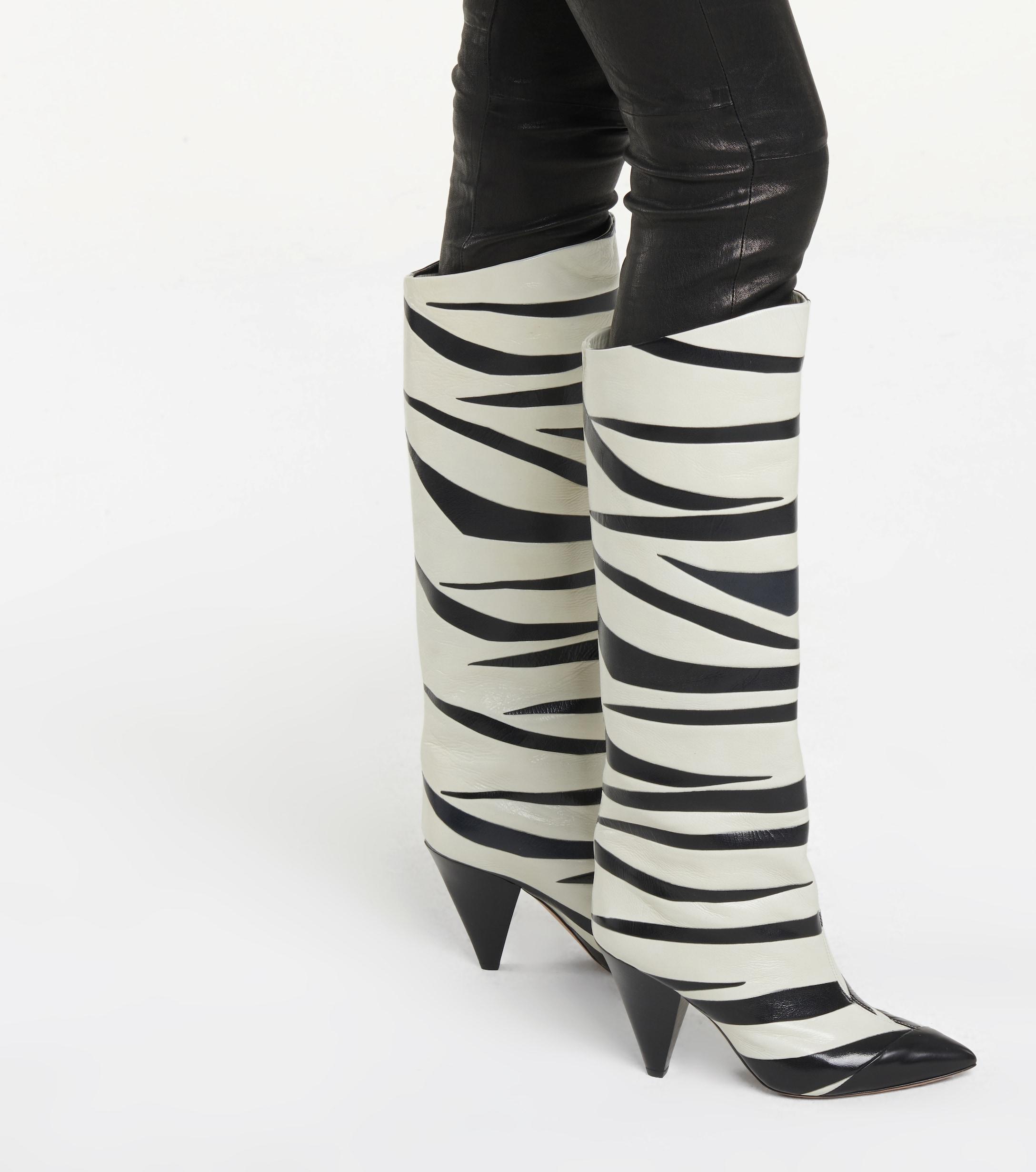 Isabel Marant Larzee Zebra-appliqué Leather Knee-high Boots in Black | Lyst