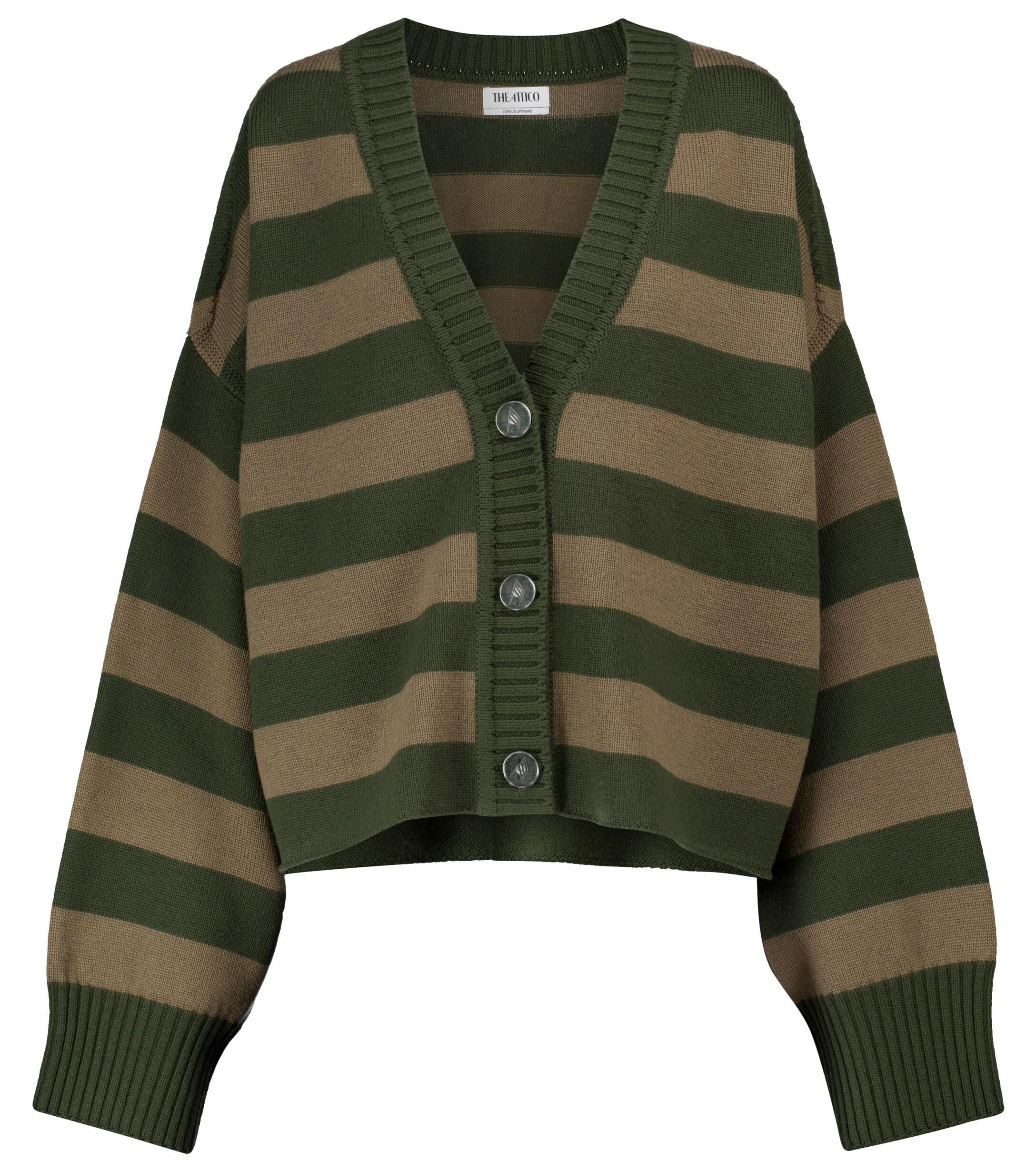 The Attico Striped Merino Wool Cardigan in Green | Lyst