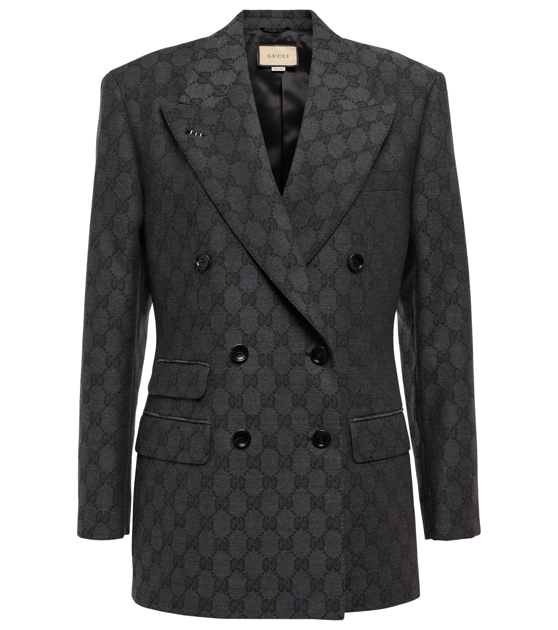 Gucci GG Double-breasted Wool Blazer in Black | Lyst