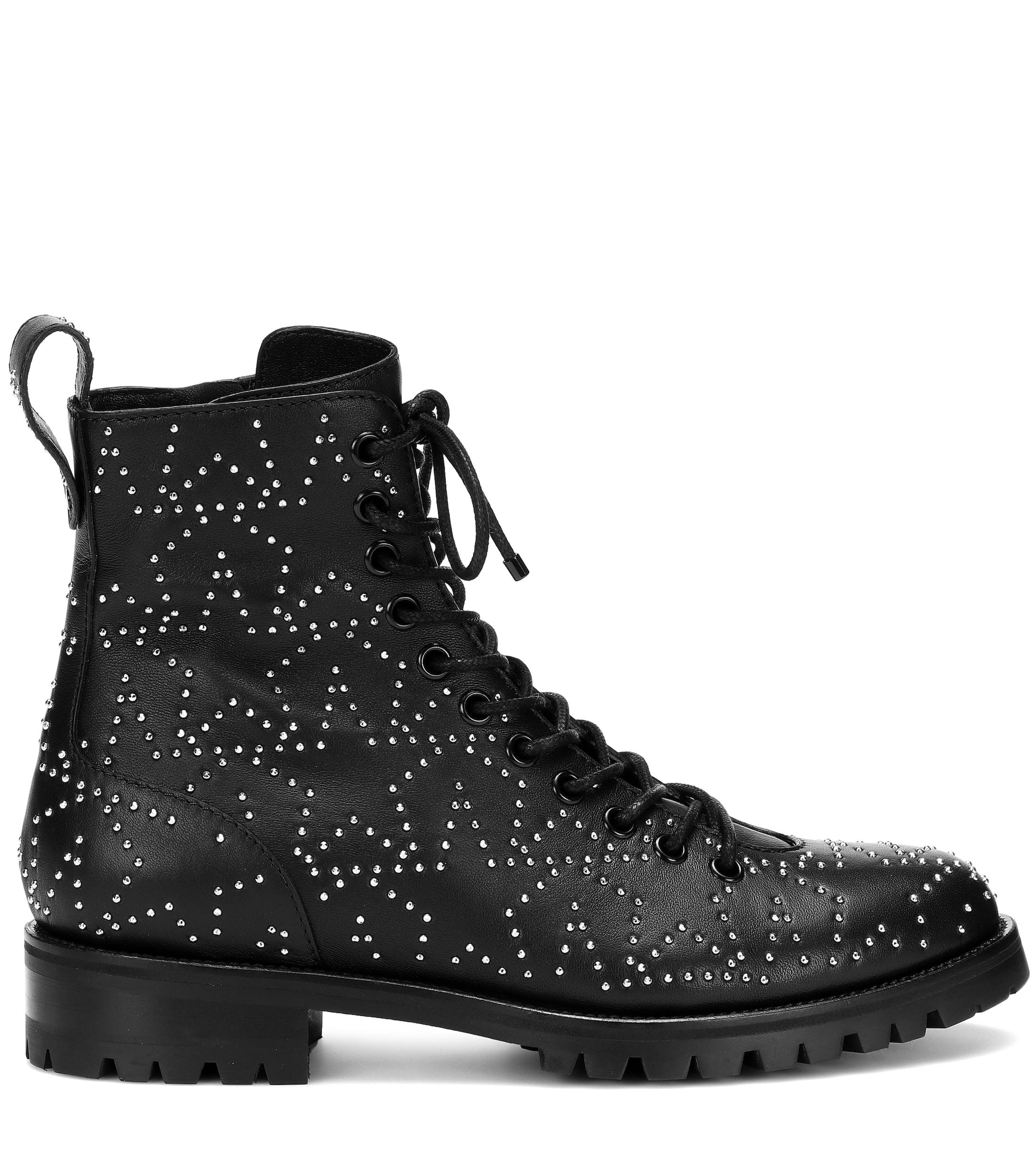 Jimmy Choo Cruz Flat Leather Ankle Boots in Black/ Silver (Black ...