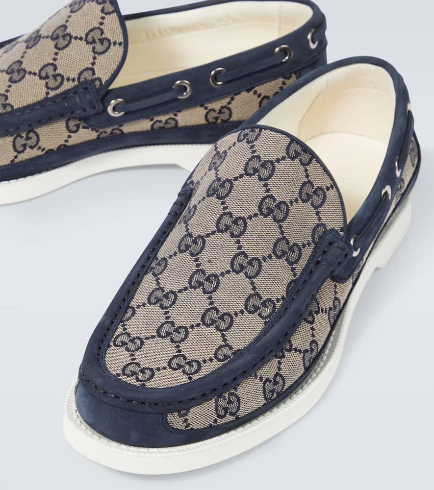Gucci Gg Leather-Trimmed Canvas Boat Shoes in Blue for Men  display picture 1