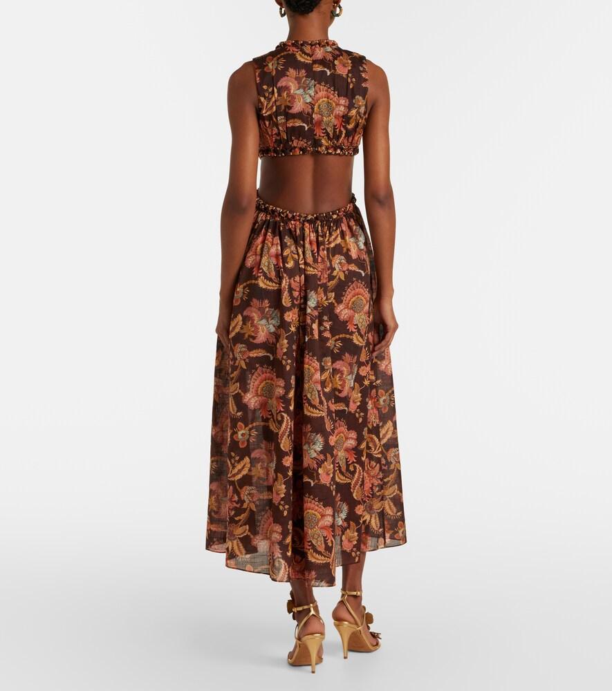 Zimmermann Aster Cutout Floral Cotton Midi Dress in Brown | Lyst