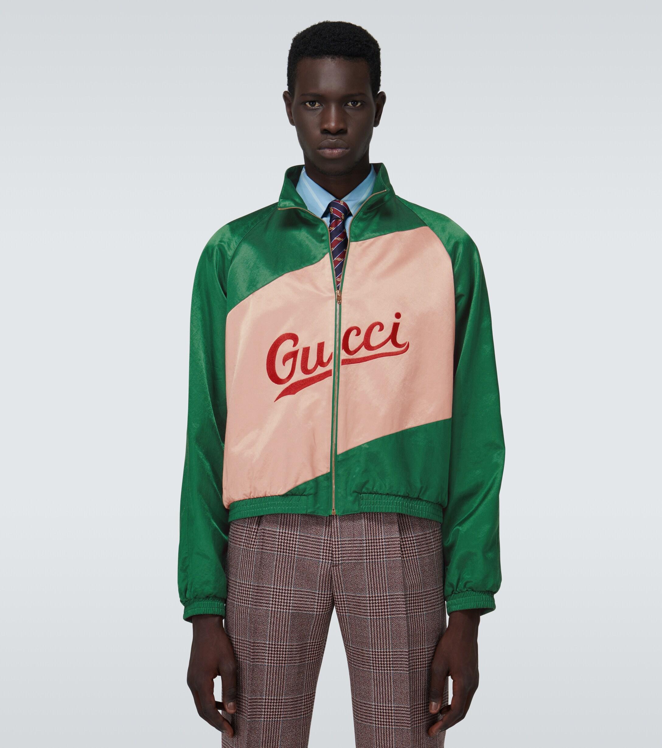 Blouson en viscose et coton avec inscription Gucci pour homme en coloris  Vert | Lyst