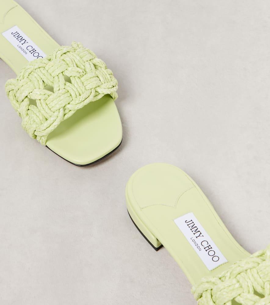 Jimmy Choo Chara Raffia And Leather Slides in Yellow | Lyst