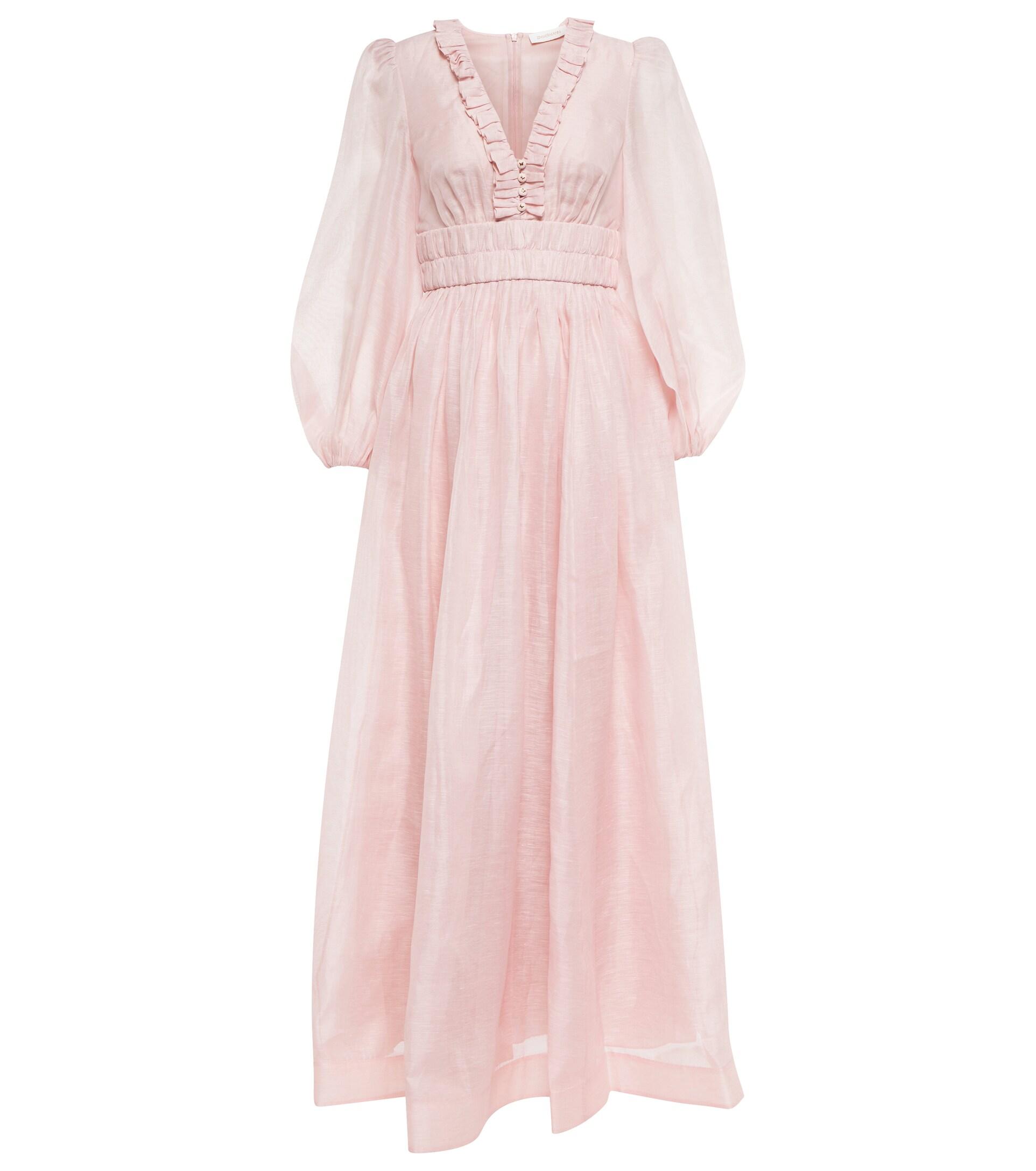 Zimmermann Linen And Silk Organza Gown in Pink | Lyst