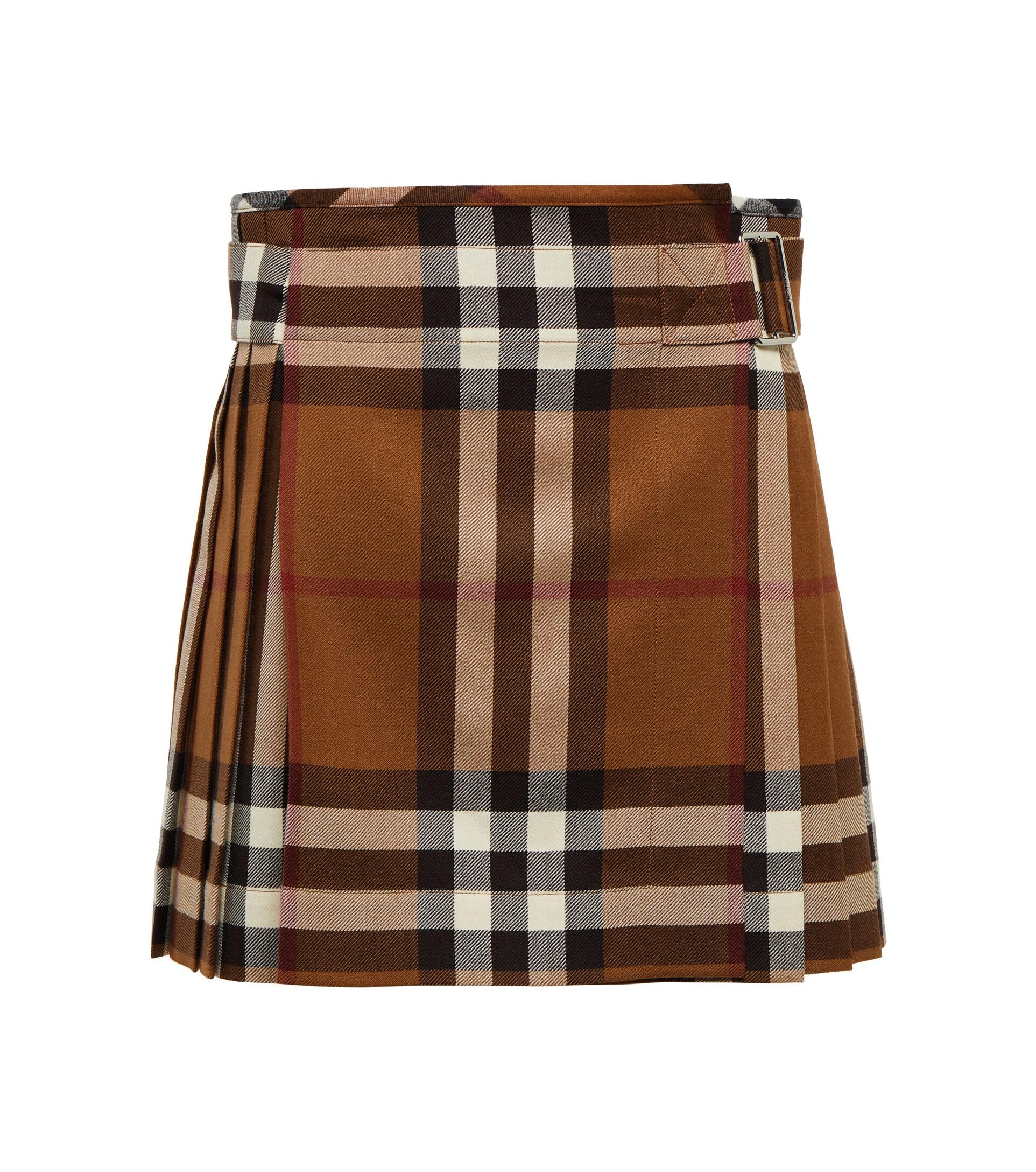 Burberry Vintage Check Wool Miniskirt in Brown | Lyst