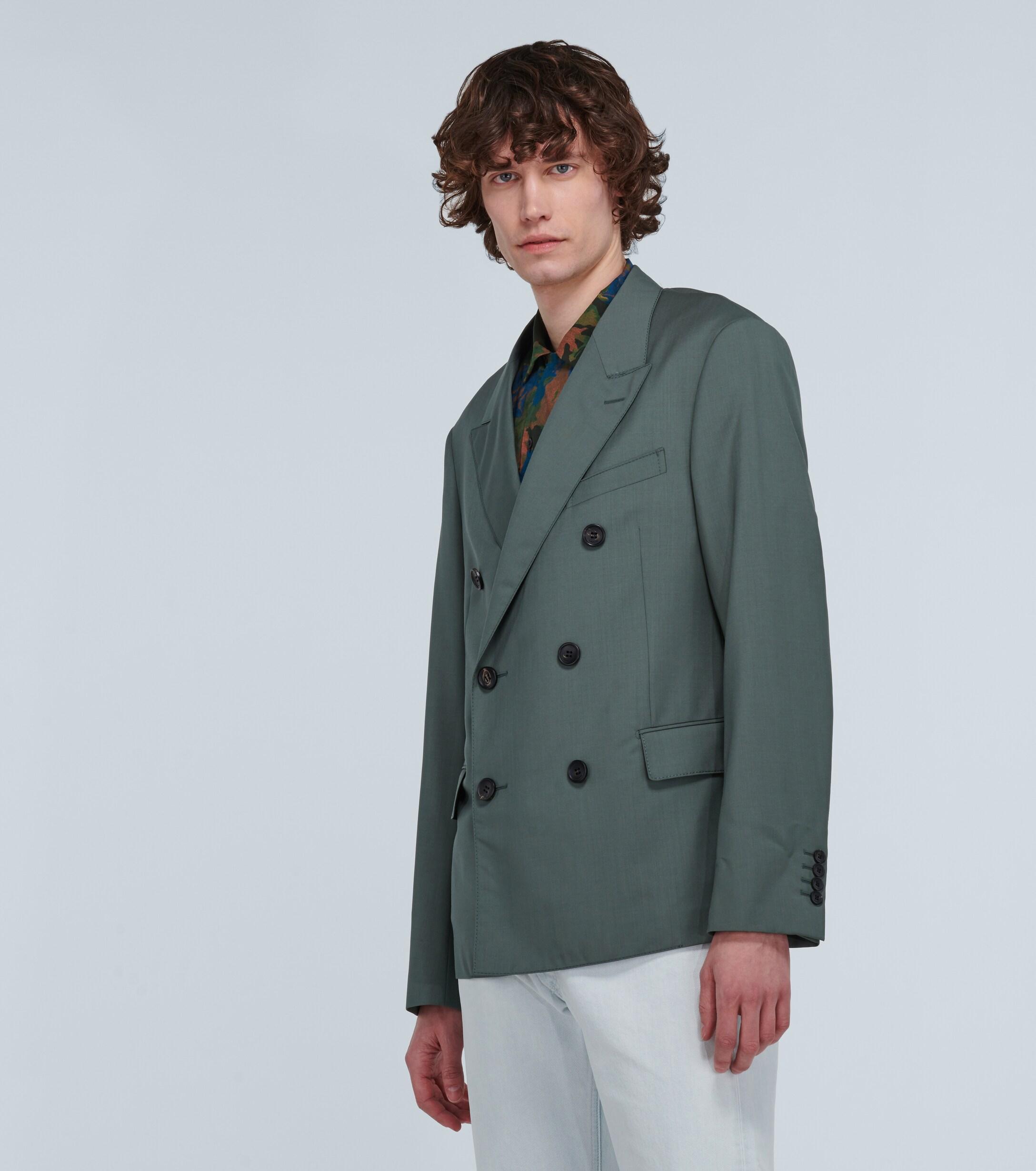 Lanvin Double-breasted Wool-blend Blazer in Green for Men - Lyst