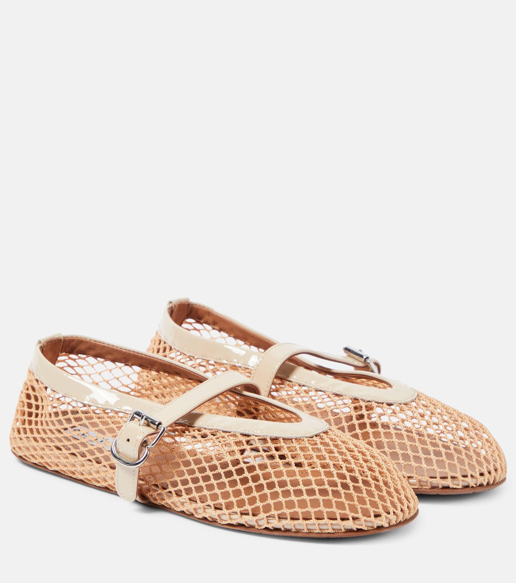 Alaïa Leather-trimmed Fishnet Ballet Flats in Pink | Lyst UK