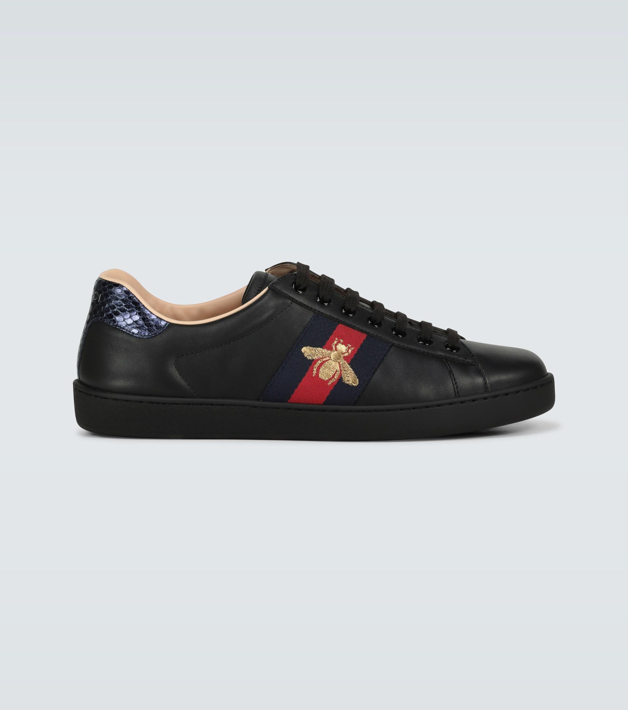 Kristus kantsten højde Gucci Men's New Ace Bee-embroidered Leather Low-top Trainers in Black for  Men - Save 38% - Lyst