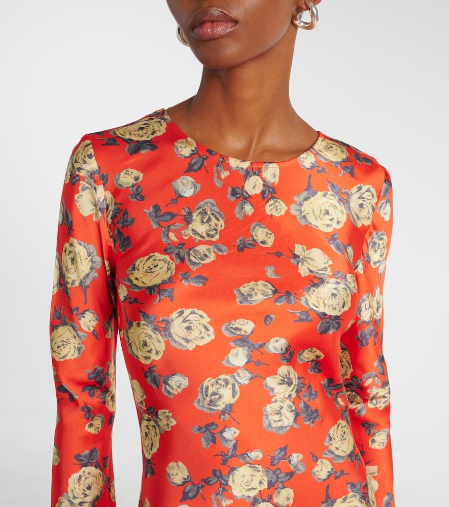 strapless open back dress Ganni Black Dress with Red Floral Print Size 8-10  Follow The Clothes