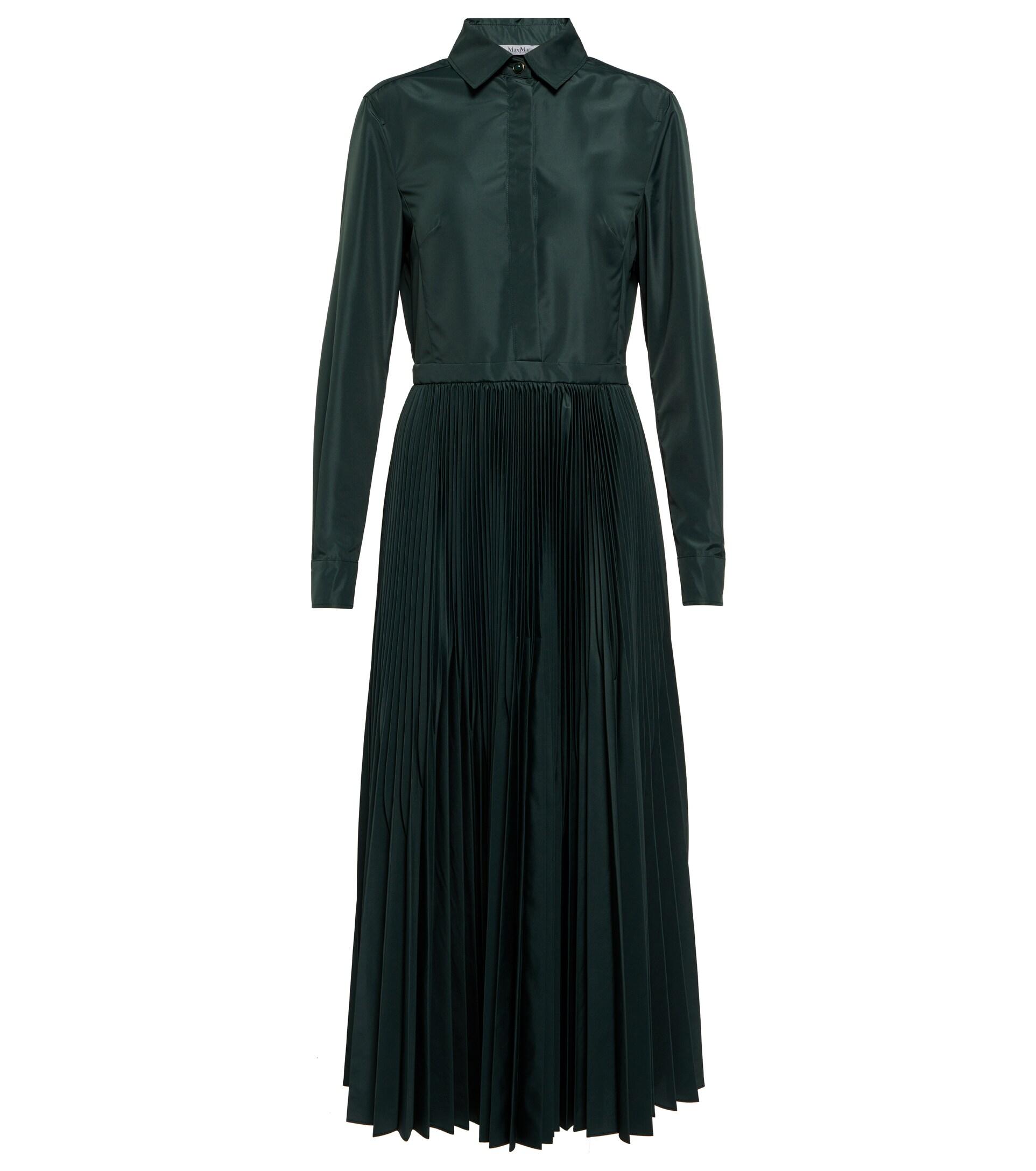 Max Mara Fosca Pleated Taffeta Shirt Dress in Black | Lyst