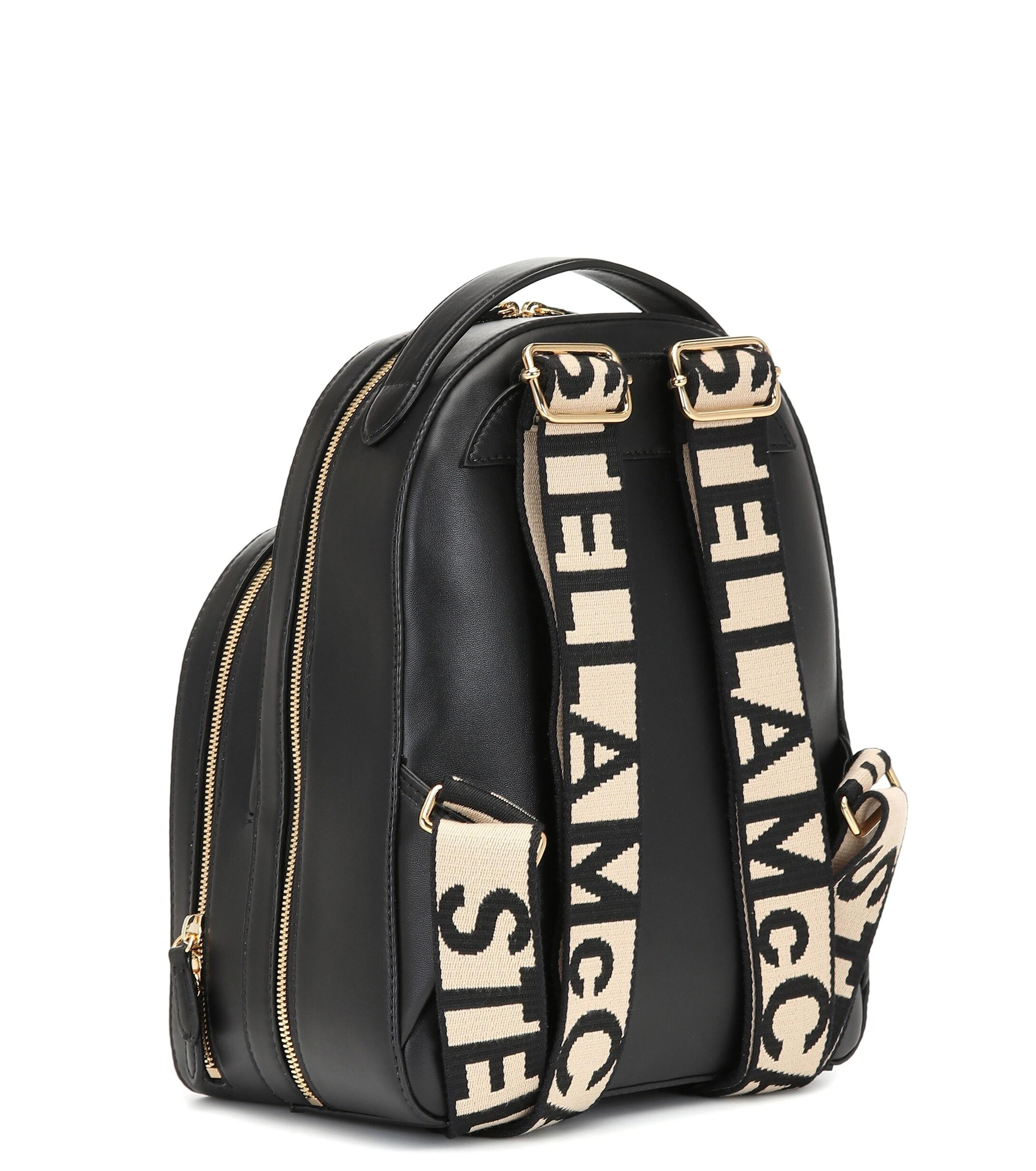 Stella McCartney Logo Faux-leather Backpack in Black | Lyst