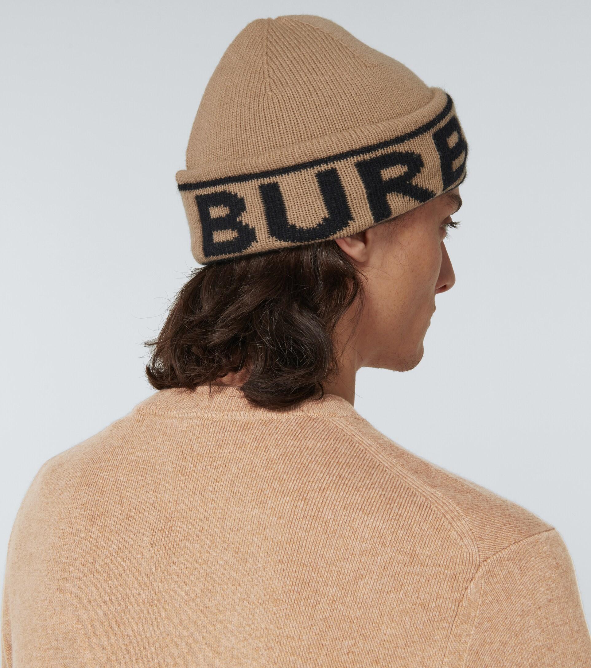 Burberry Logo Intarsia Cashmere Beanie in Natural for Men | Lyst