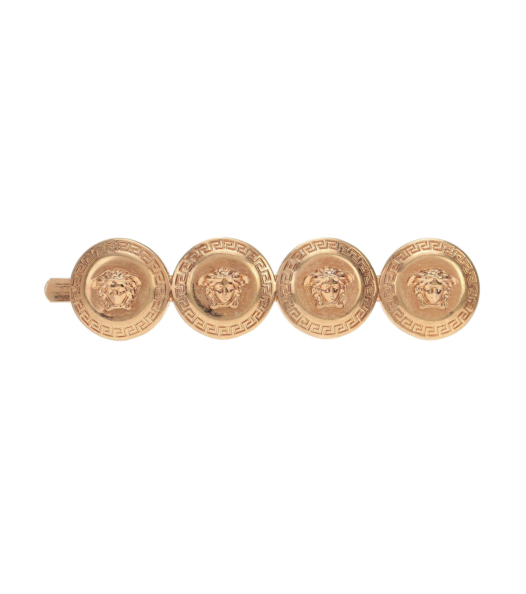 Versace Logo Right Hair Pin in Gold hair clips and hair accessories Metallic Womens Accessories Headbands 
