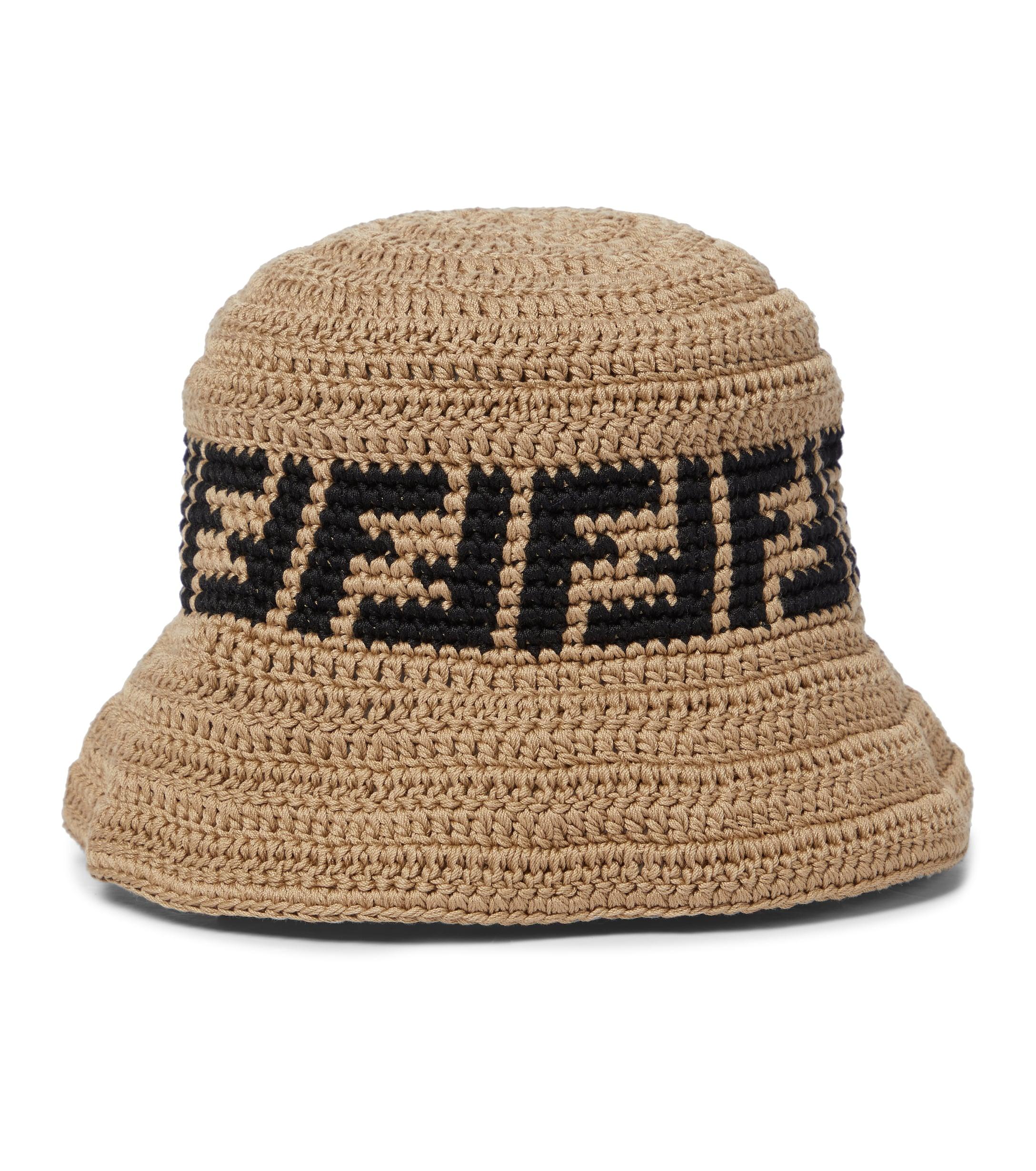 Fendi Ff Logo Crochet Bucket Hat in Natural
