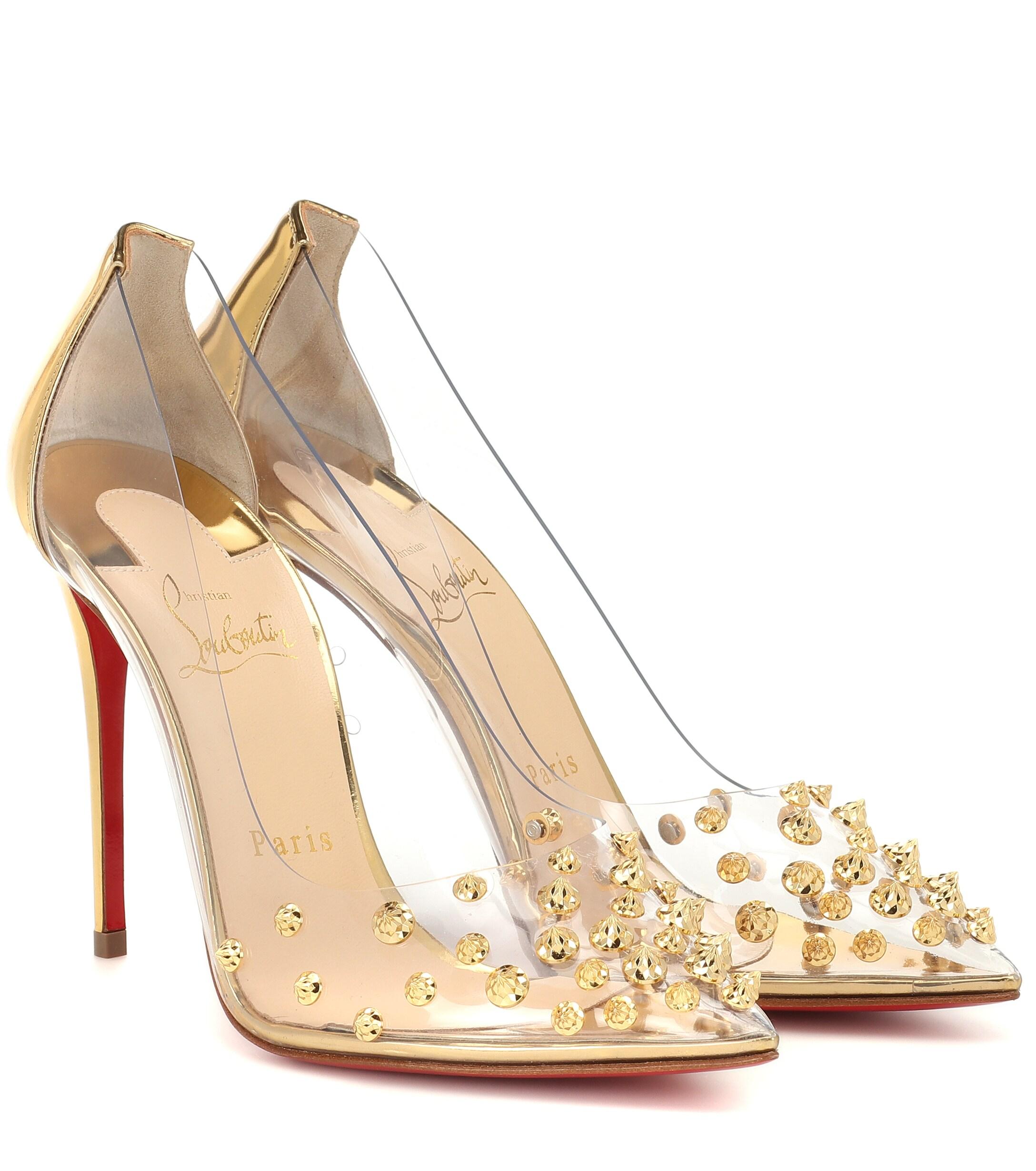 Christian Louboutin Collaclou 100 Embellished Pvc Pumps in Gold ...