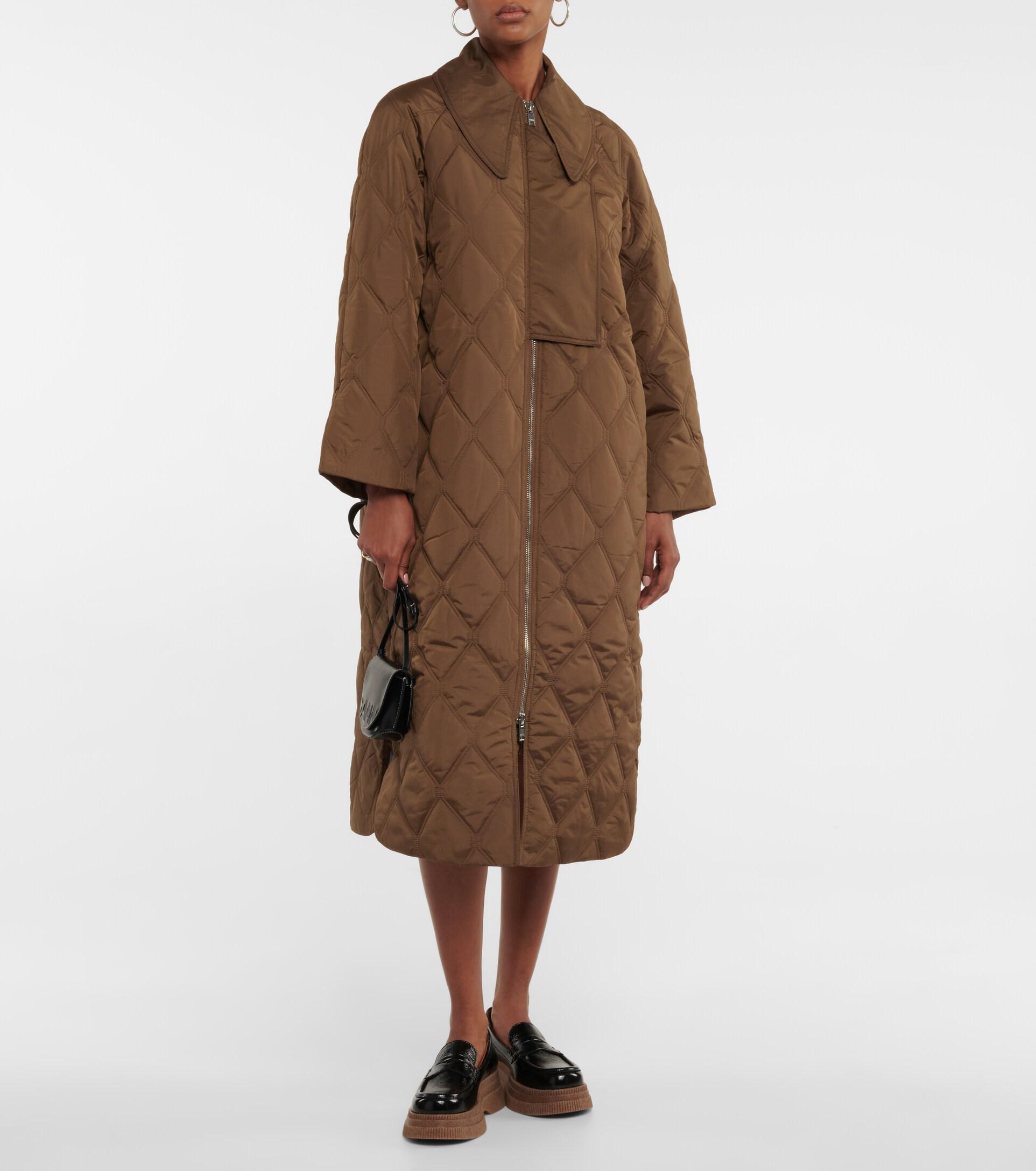 Ganni Oversized Quilted Coat in Brown | Lyst