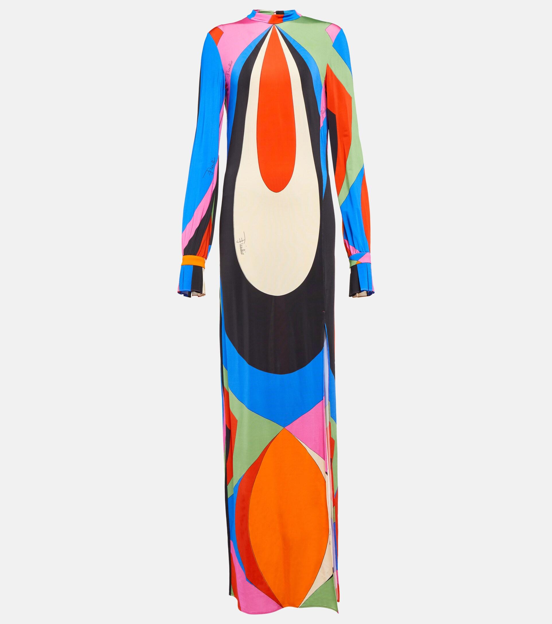 Emilio Pucci Printed Jersey Maxi Dress in Blue | Lyst