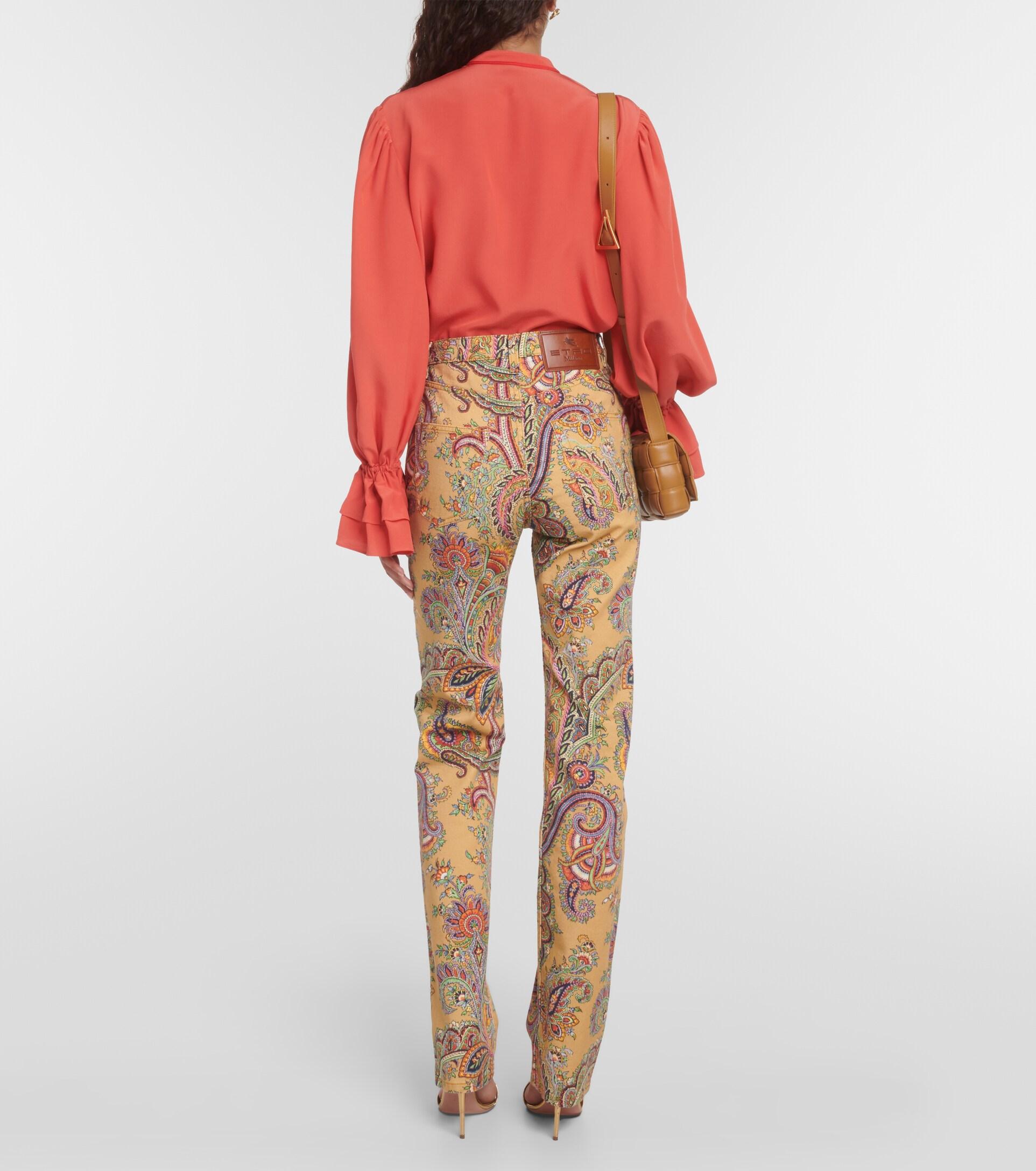 Etro Paisley Cotton Twill Straight Pants in Natural | Lyst