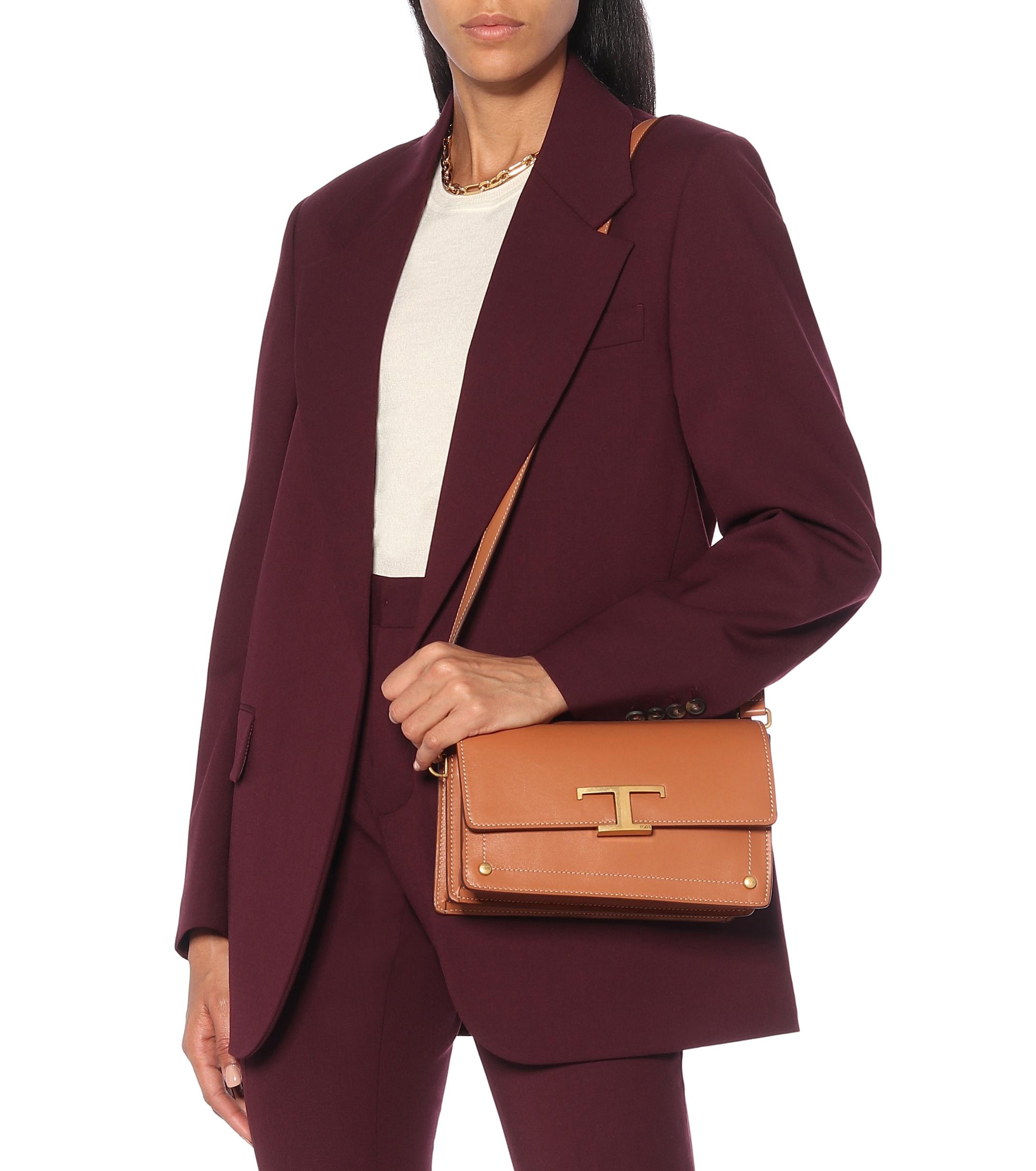Tod's Timeless T Mini Leather Crossbody Bag in Brown