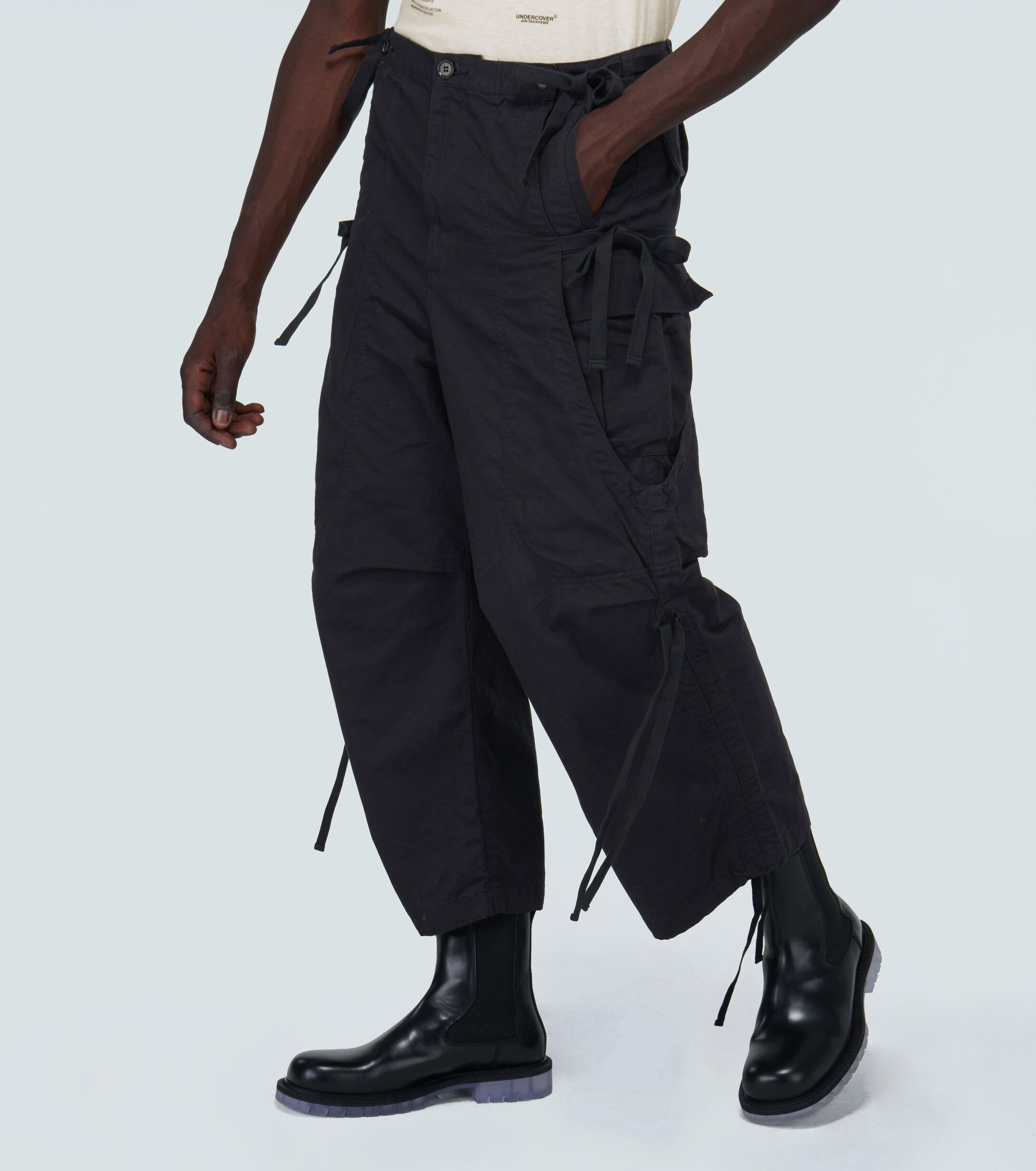 Undercover Wide-leg Grosgrain-trimmed Cotton-twill Cargo Trousers