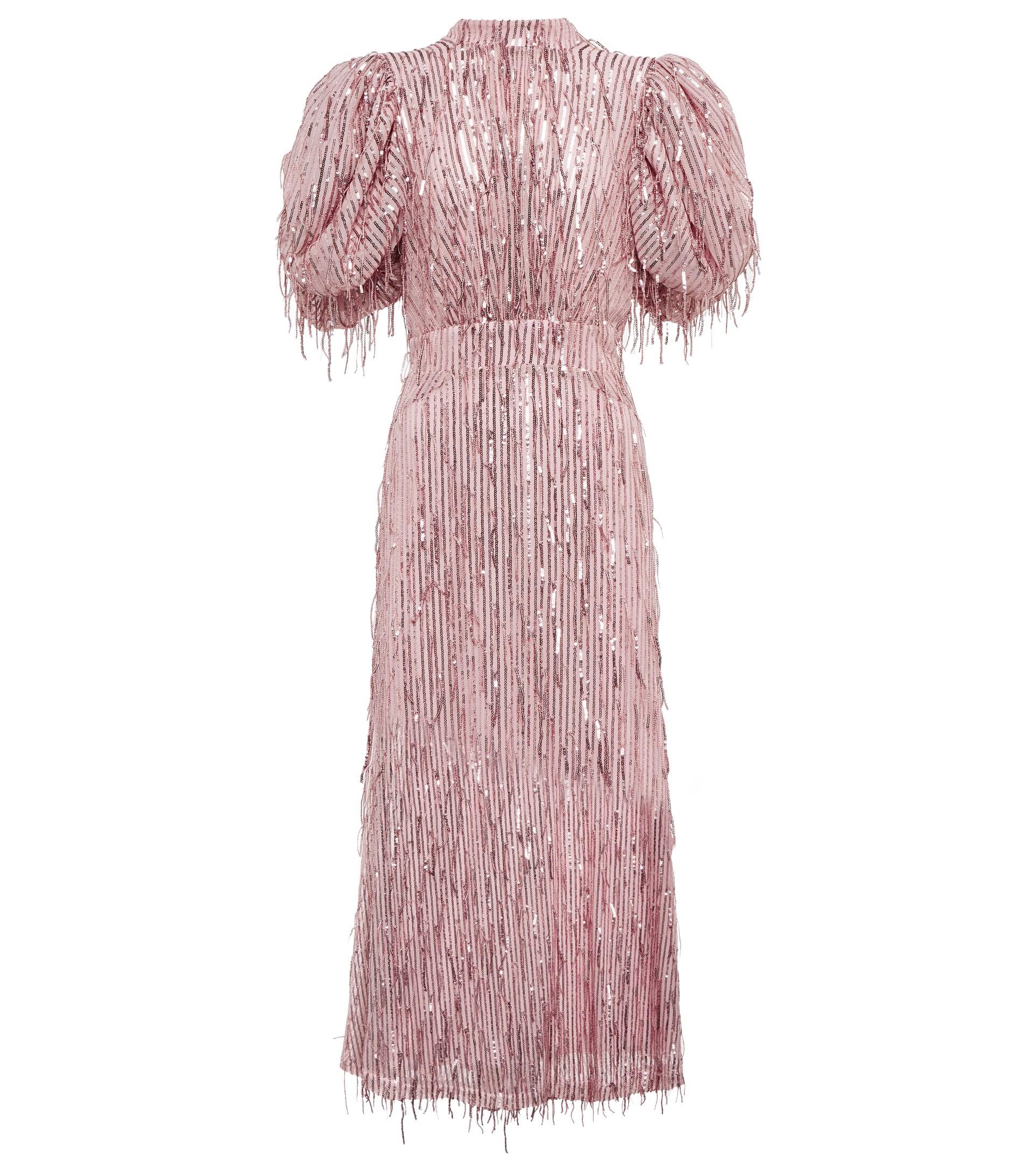 ROTATE BIRGER CHRISTENSEN Sequined Puff-sleeve Midi Dress in Pink | Lyst