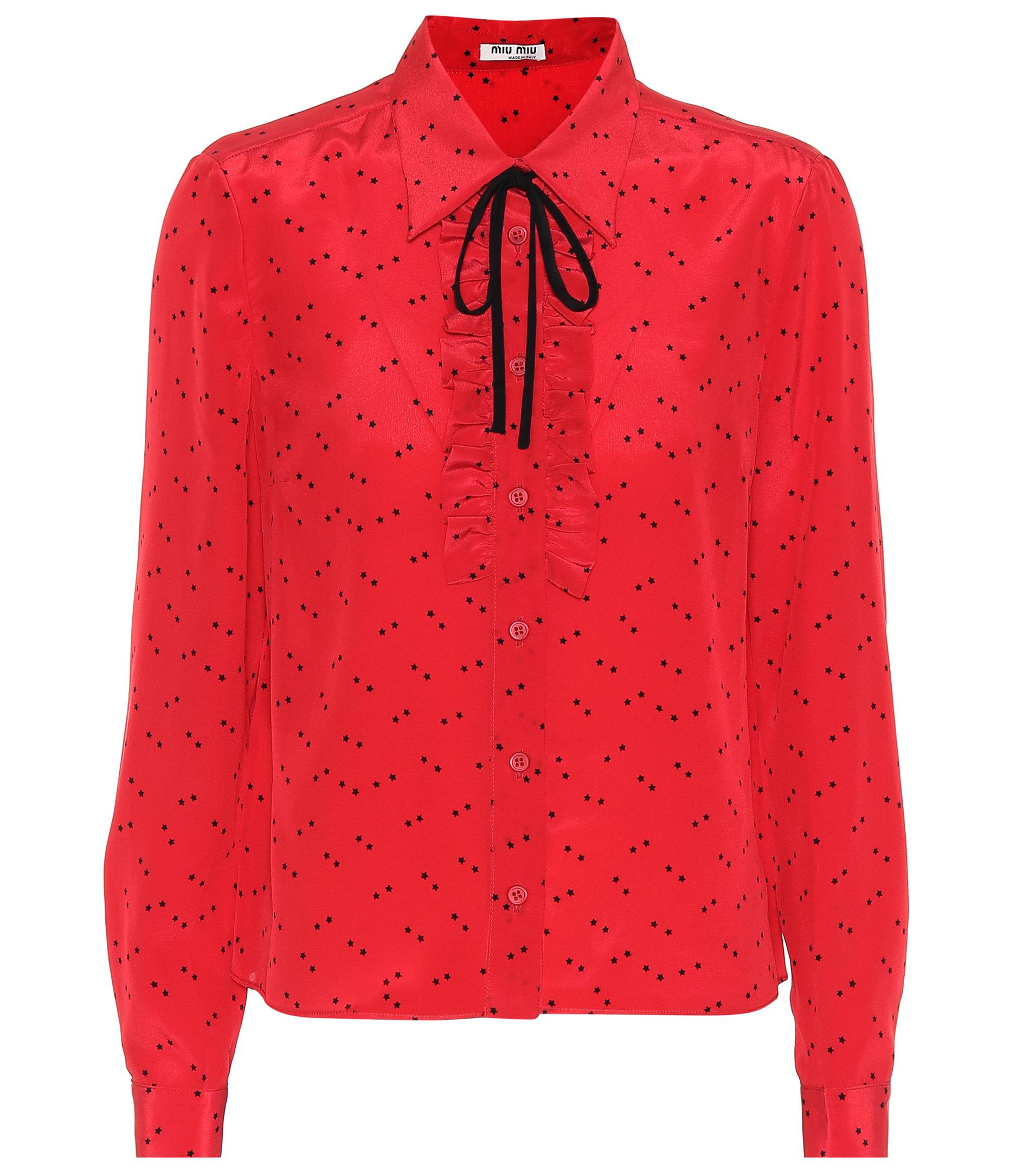 Miu Miu Polka-dot Silk Blouse in Red - Lyst