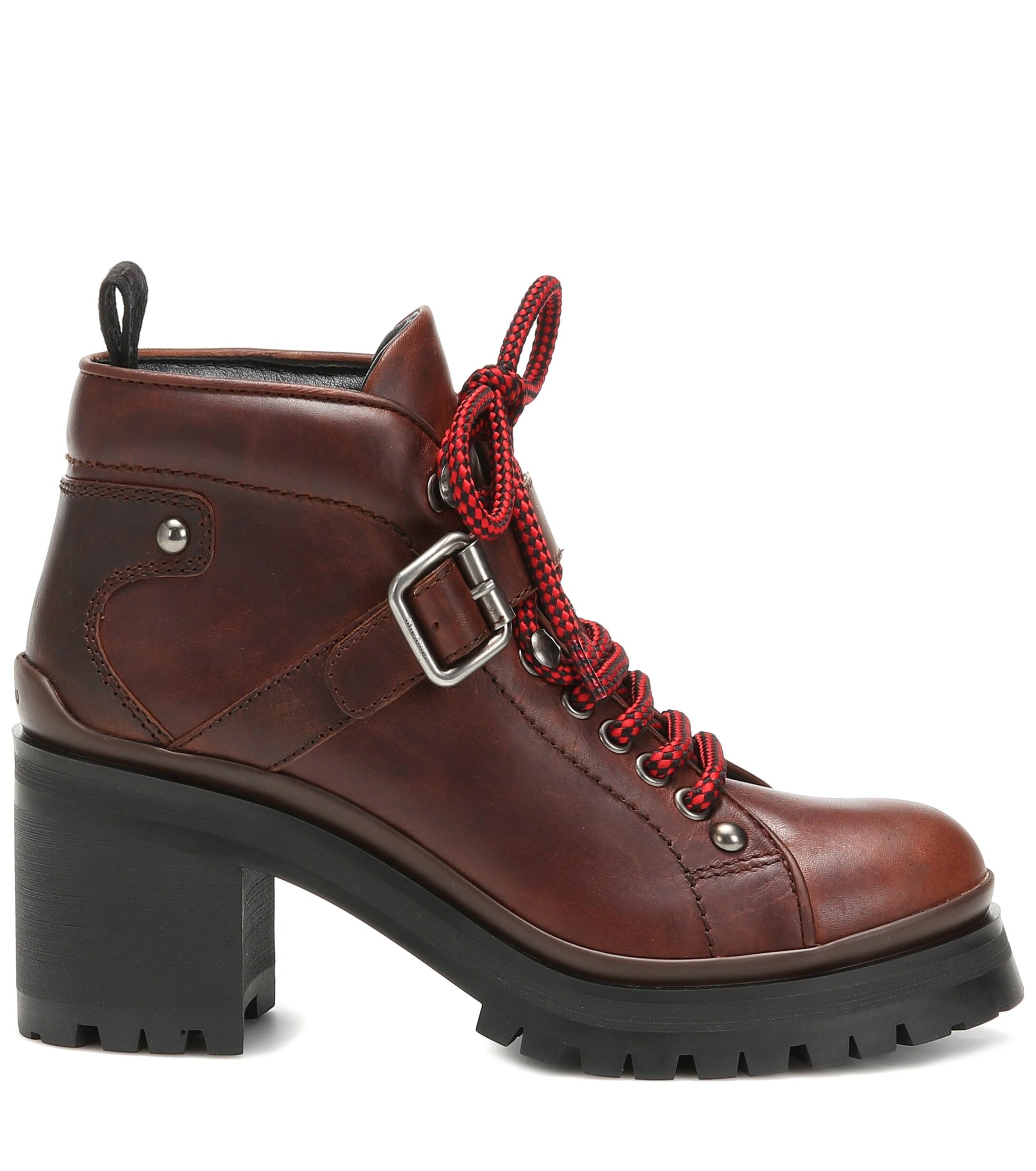 Miu Miu Laced Leather Ankle Boots in Cognac (Brown) - Lyst