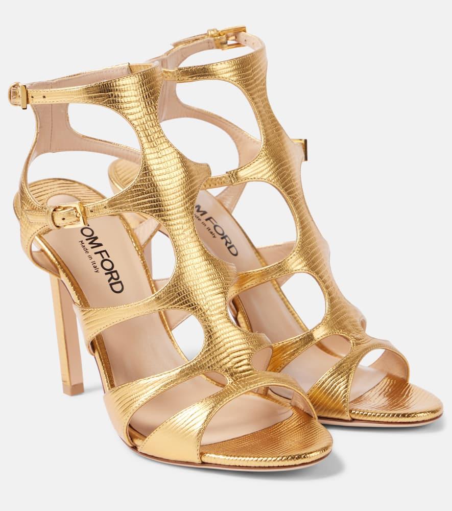 【TOM FORD】Laminated leather sandals with croco print Tom Ford Laminated Leather Sandals With Croco Print in