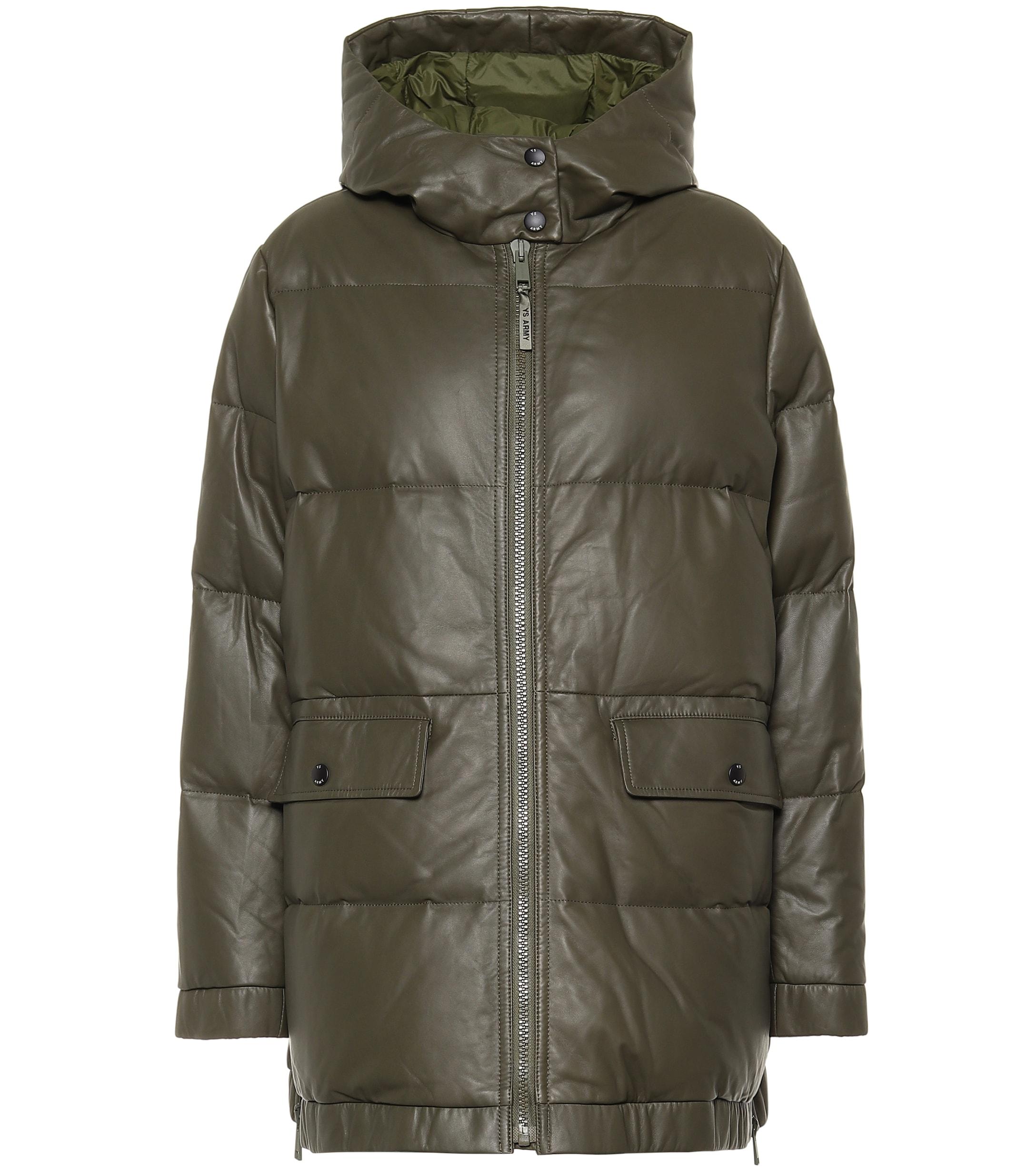 Yves Salomon Army Leather Down Coat in Green - Lyst