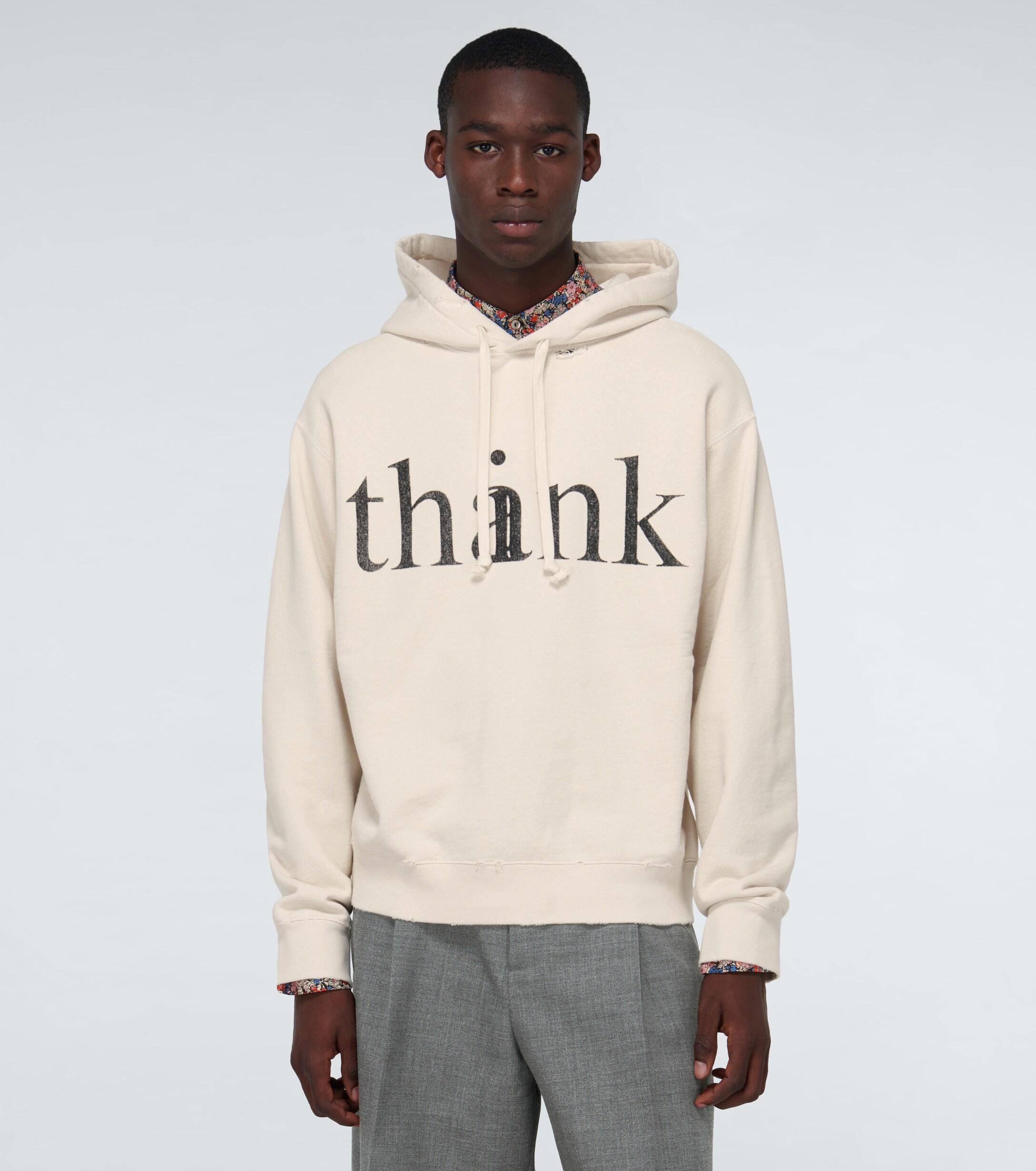 Gucci Think/thank Print Drawstring Hoodie in Natural for Men | Lyst
