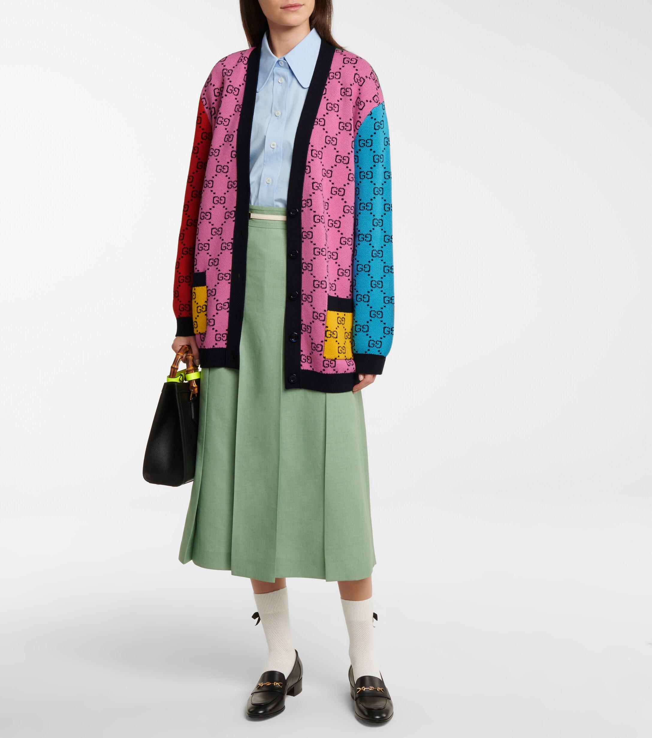 Gucci GG Multicolor Wool And Cotton Cardigan | Lyst