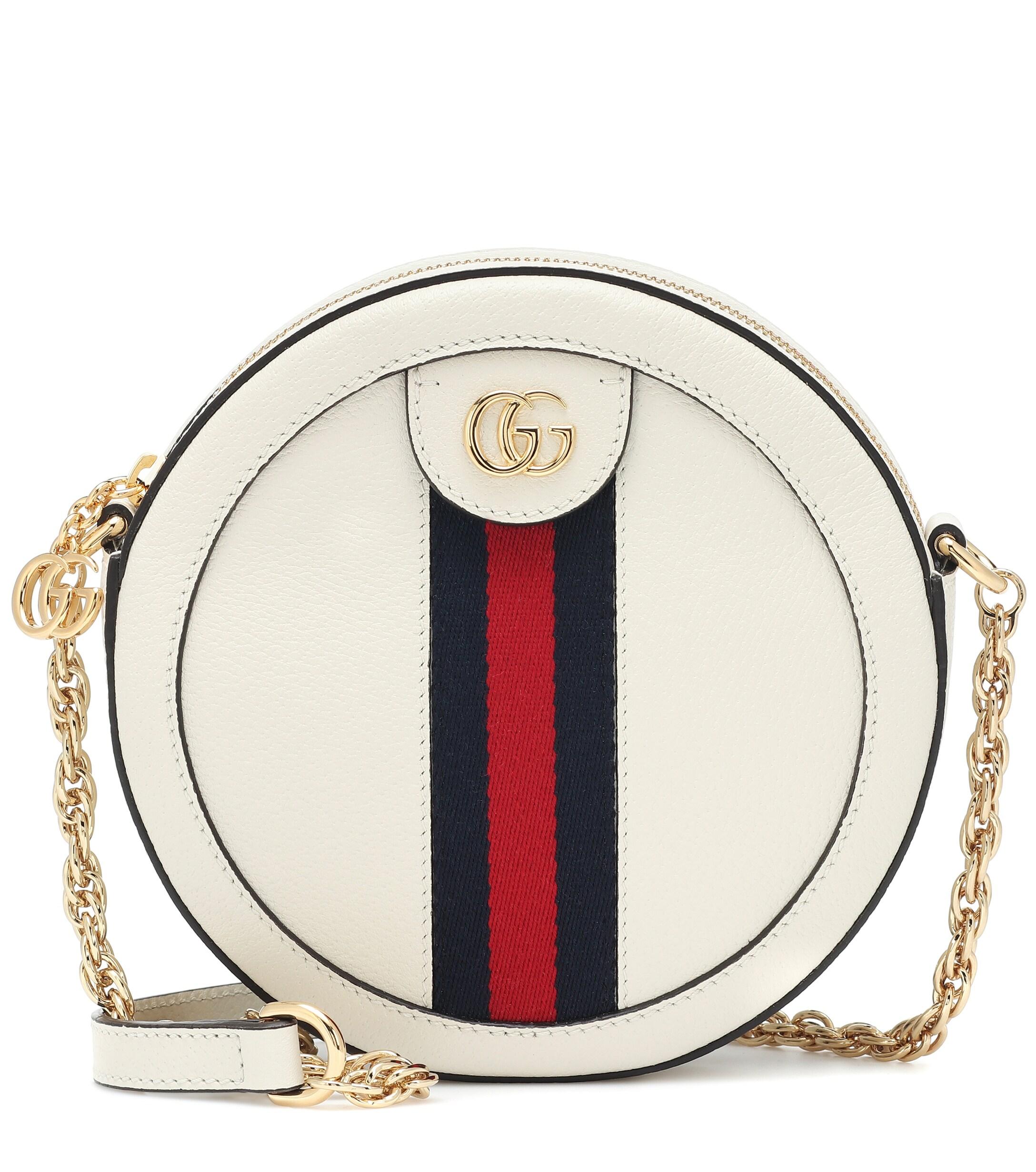 Gucci Ophidia Mini Round Leather Shoulder Bag in White - Lyst