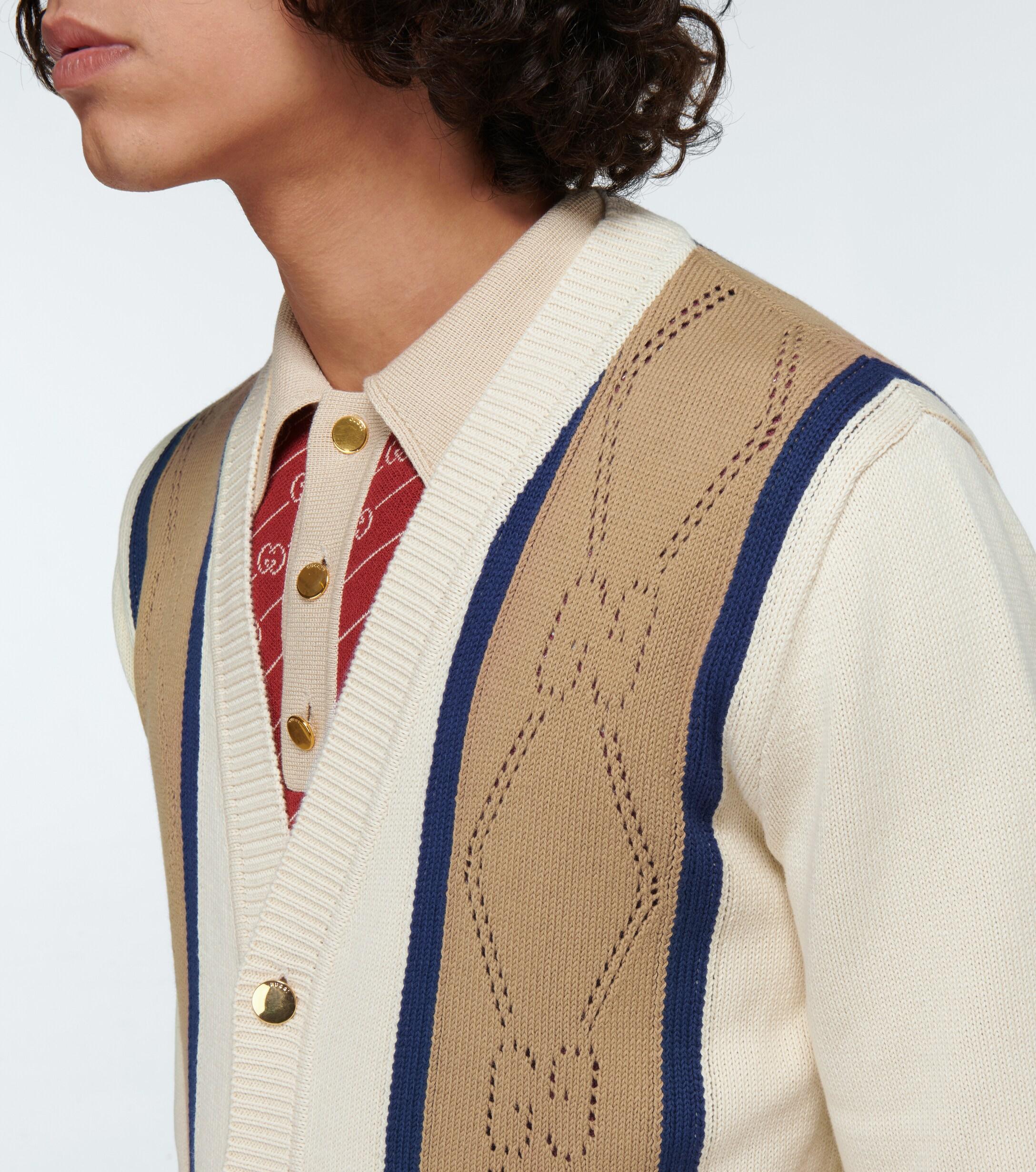 Gucci GG Perforated Cotton Cardigan in White for Men | Lyst